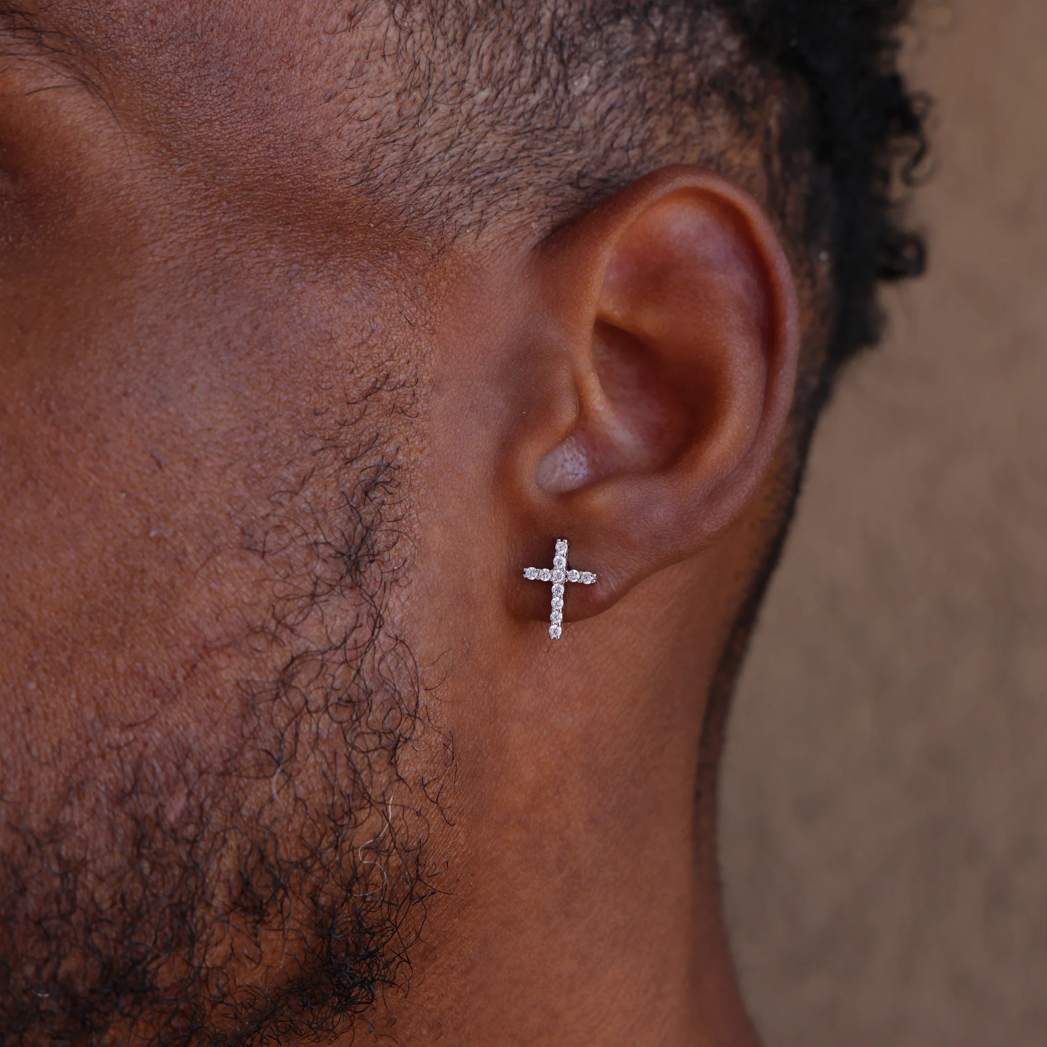 Iced Cross Stud Earrings - 925 Silver - Image 2