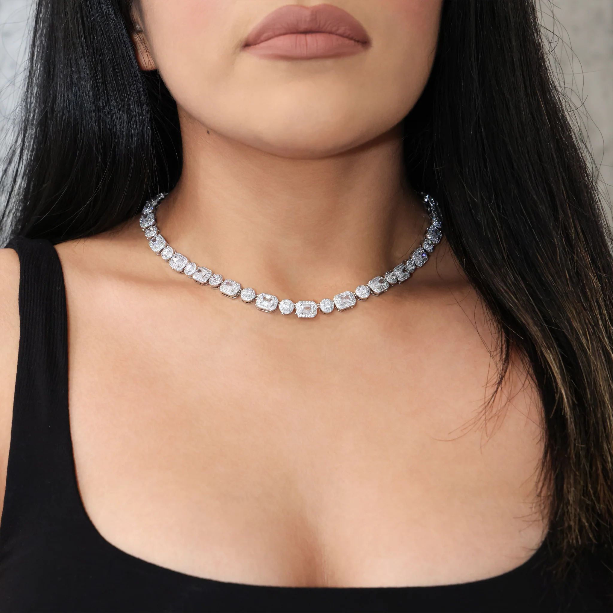 Iced Gemstone Necklace - White Gold - Image 3