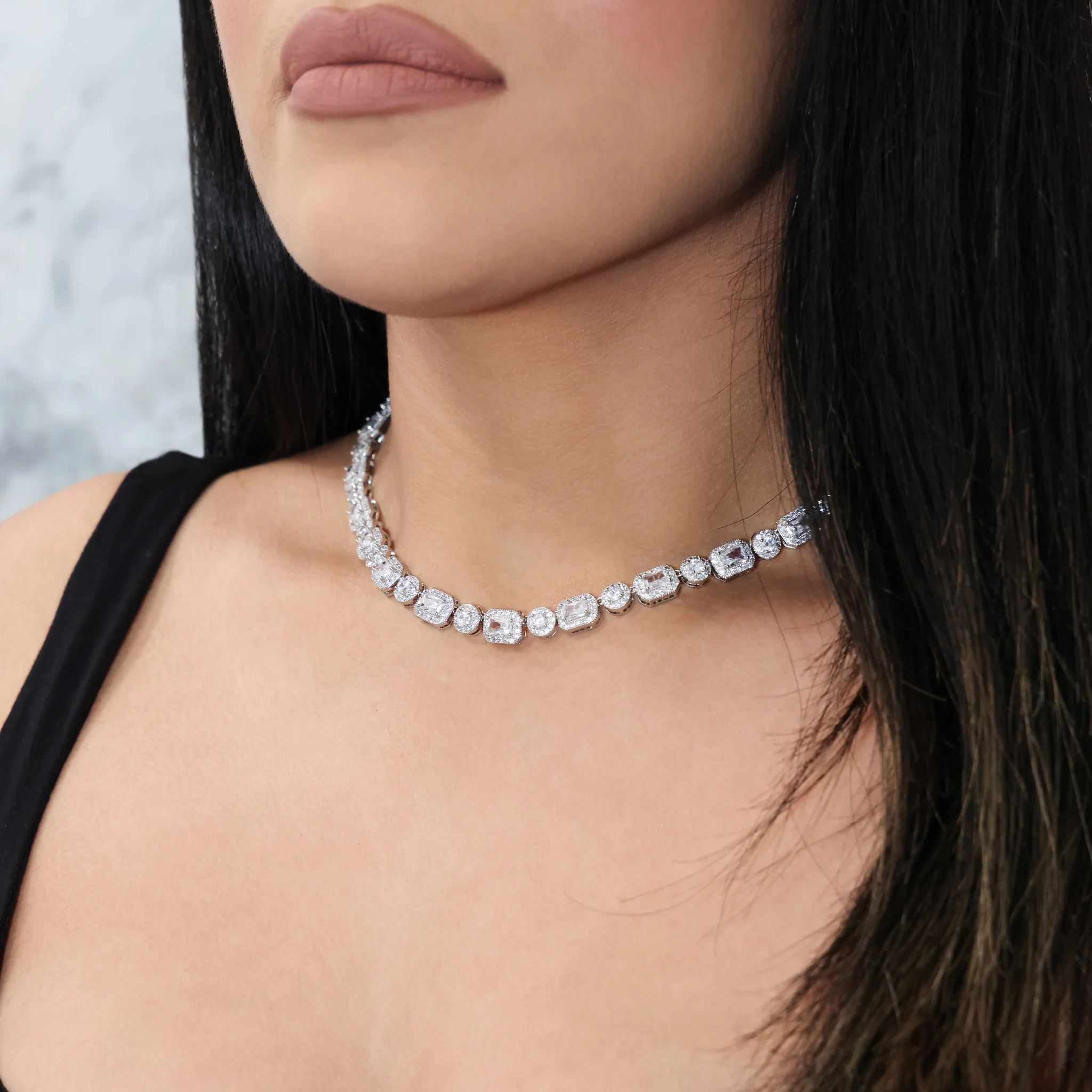Iced Gemstone Necklace - White Gold - Image 4