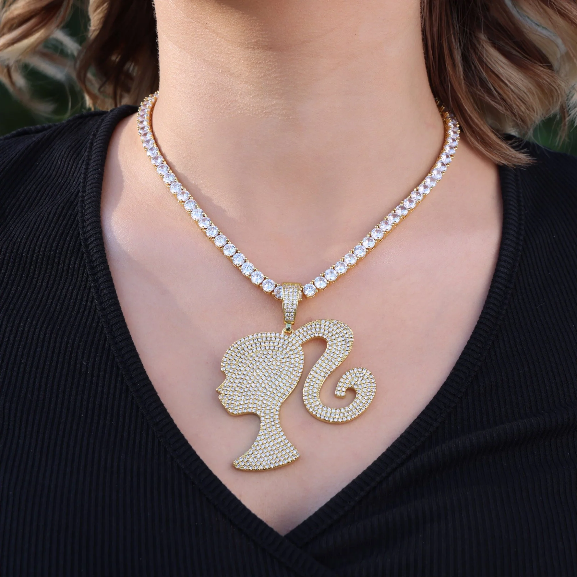 Iced Girl Pendant - Gold - Image 3