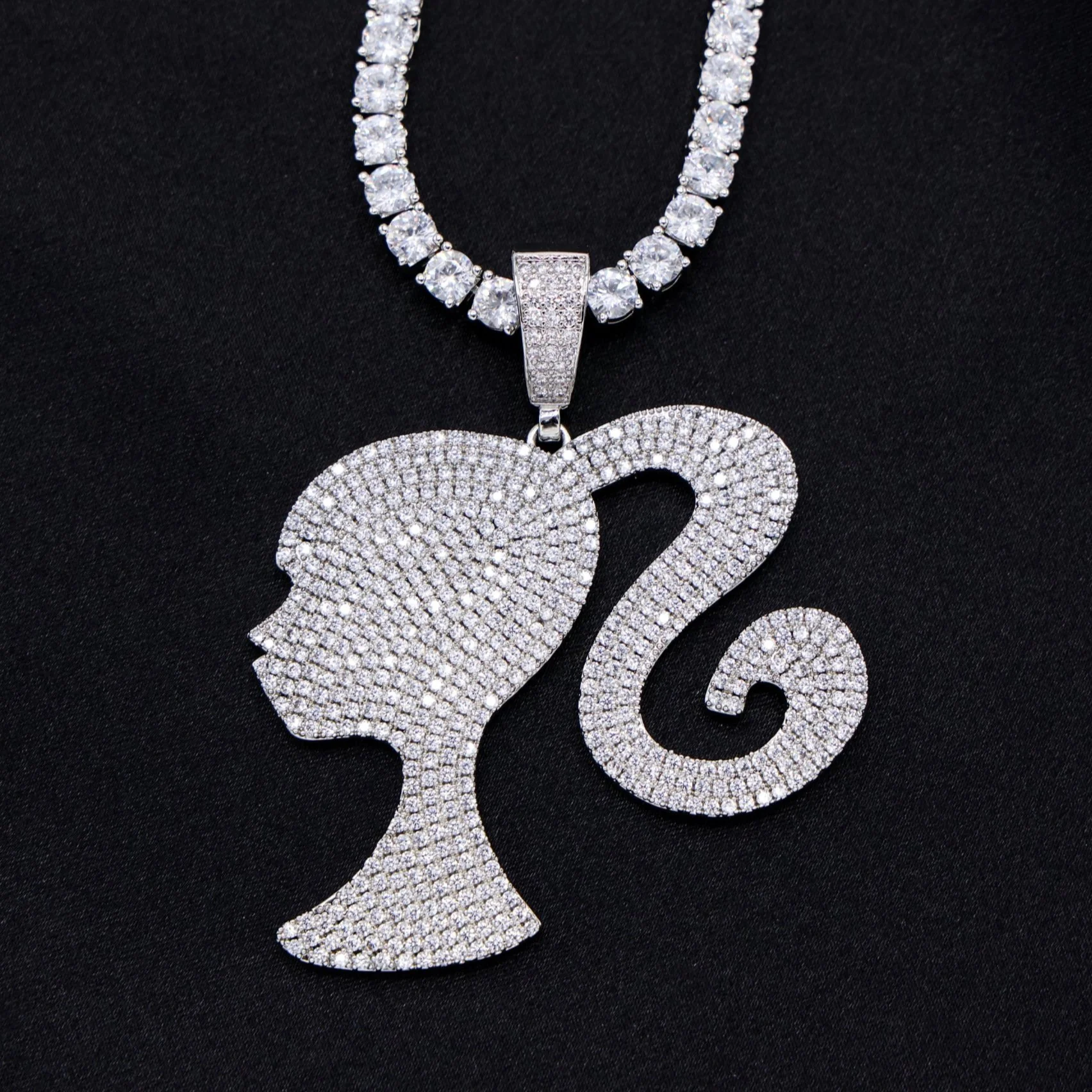 Iced Girl Pendant - White Gold - Image 2