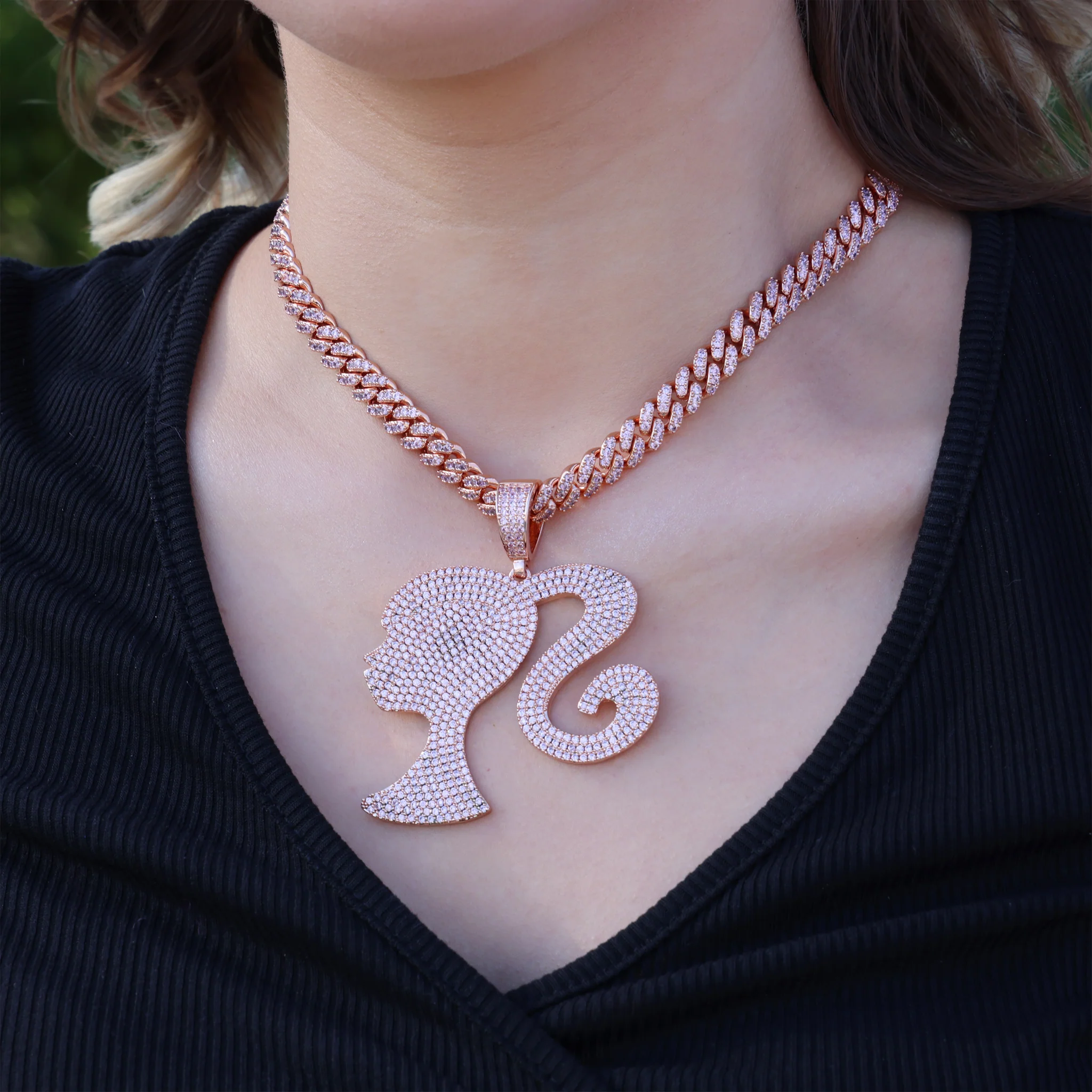 Iced Girl Pendant - Rose Gold - Image 3