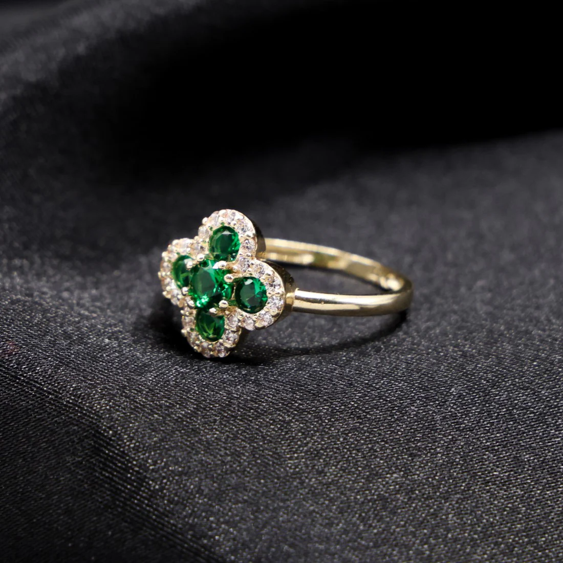 Iced Green Clover Ring - 14k Gold - Image 2