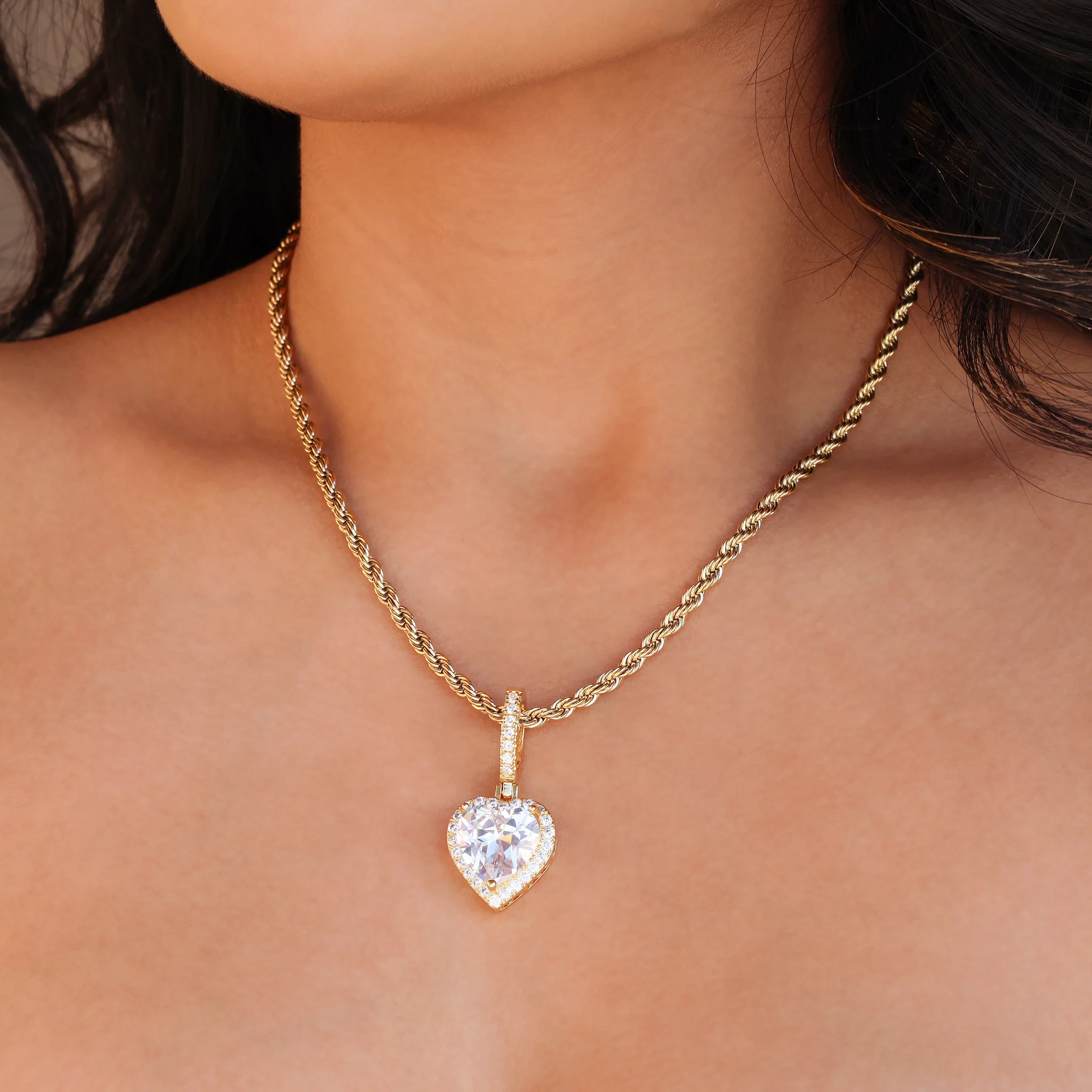 Iced Heart Pendant - Gold - Image 3