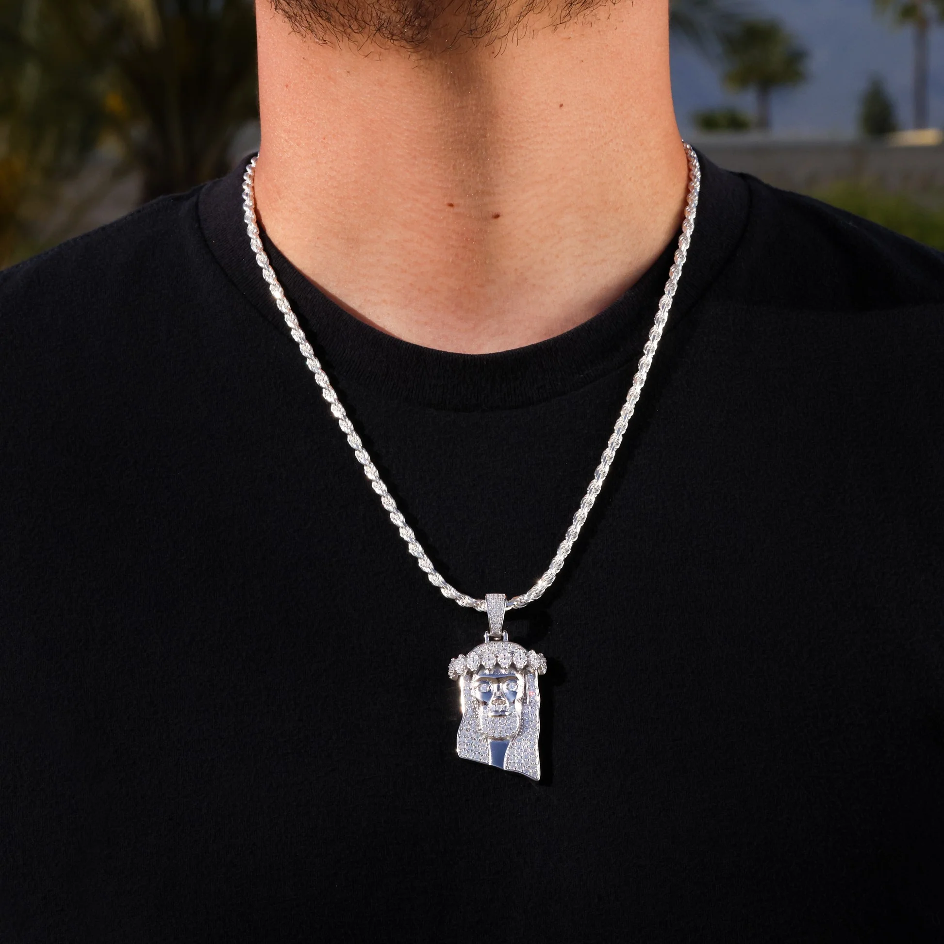 Iced Jesus Head Pendant - 925 Silver - Image 2