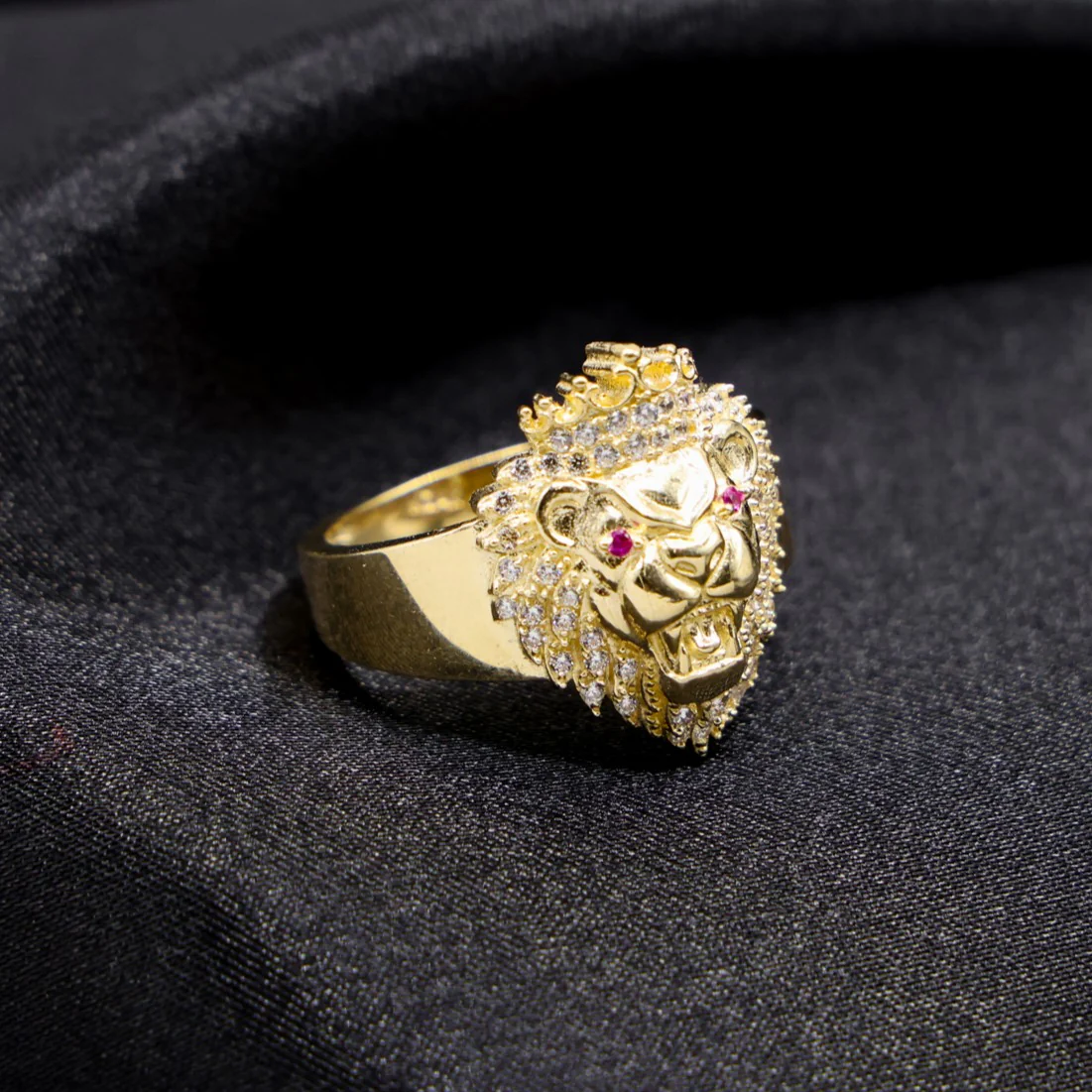 Iced Lion King Ring - 14k Gold - Image 3