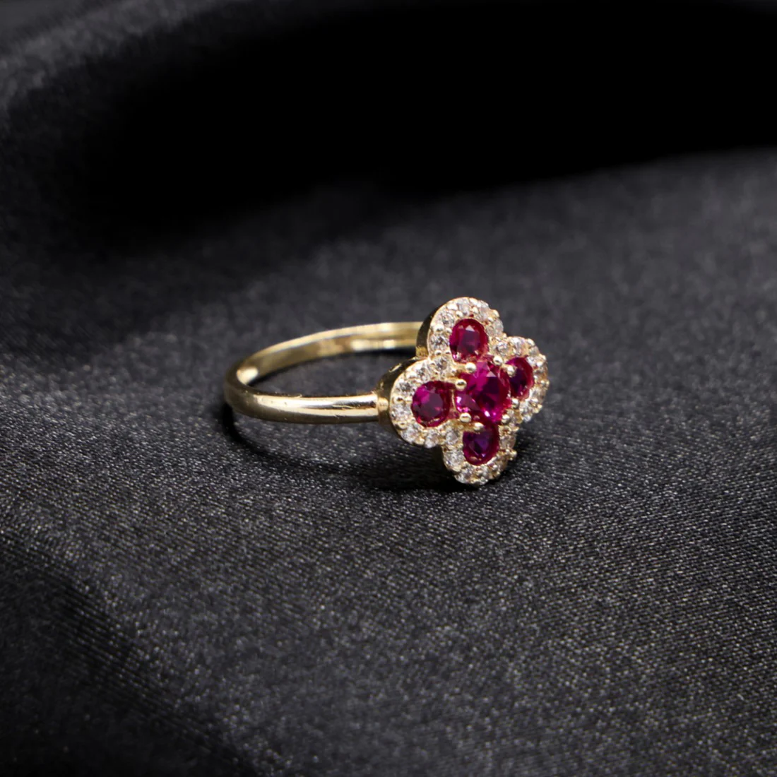 Iced Magenta Clover Ring - 14k Gold - Image 3