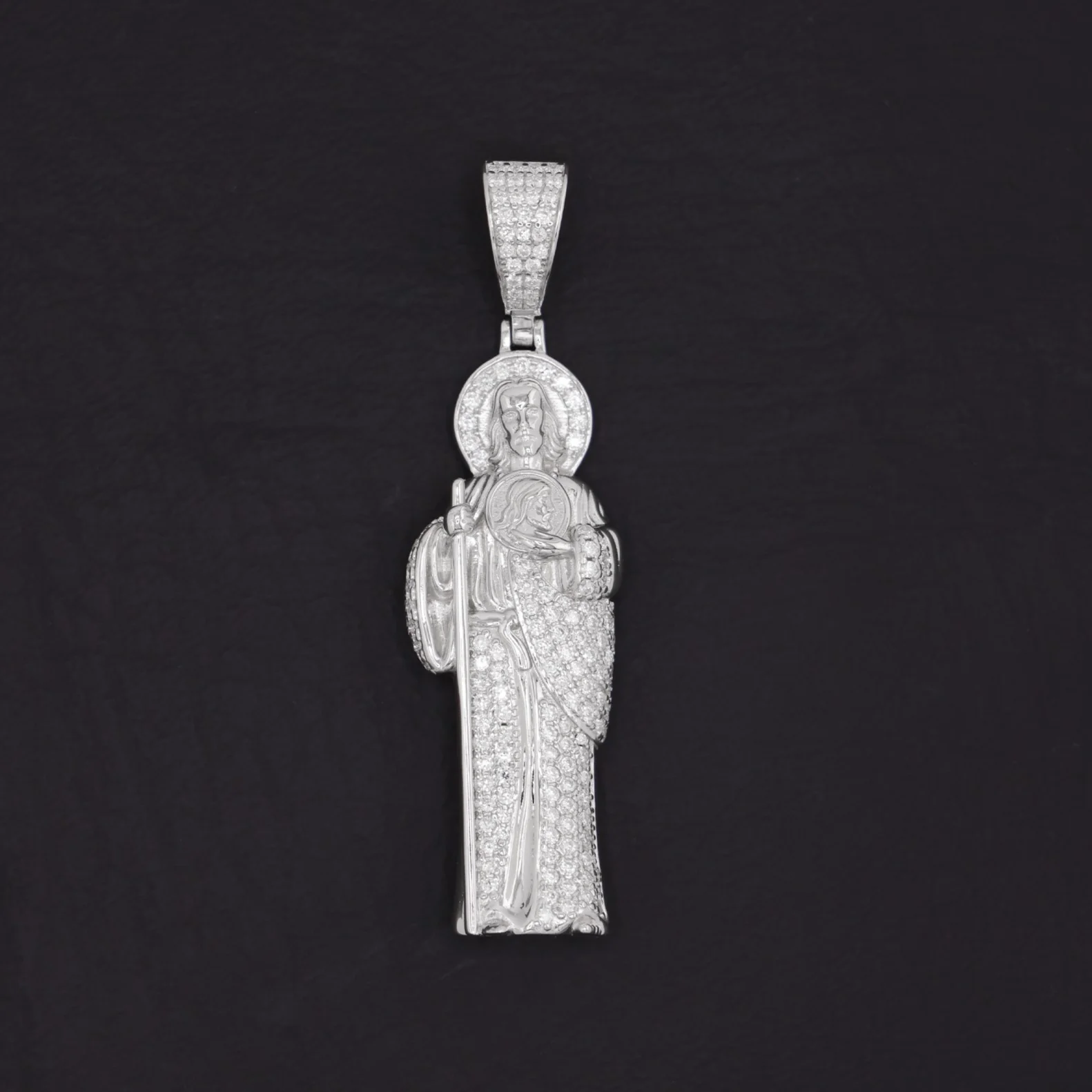 Iced Moissanite 3D San Judas Pendant - 925 Silver