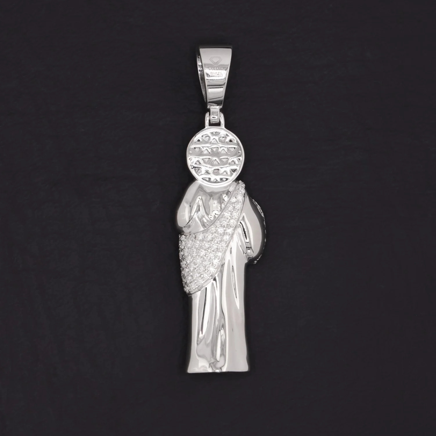 Iced Moissanite 3D San Judas Pendant - 925 Silver - Image 2