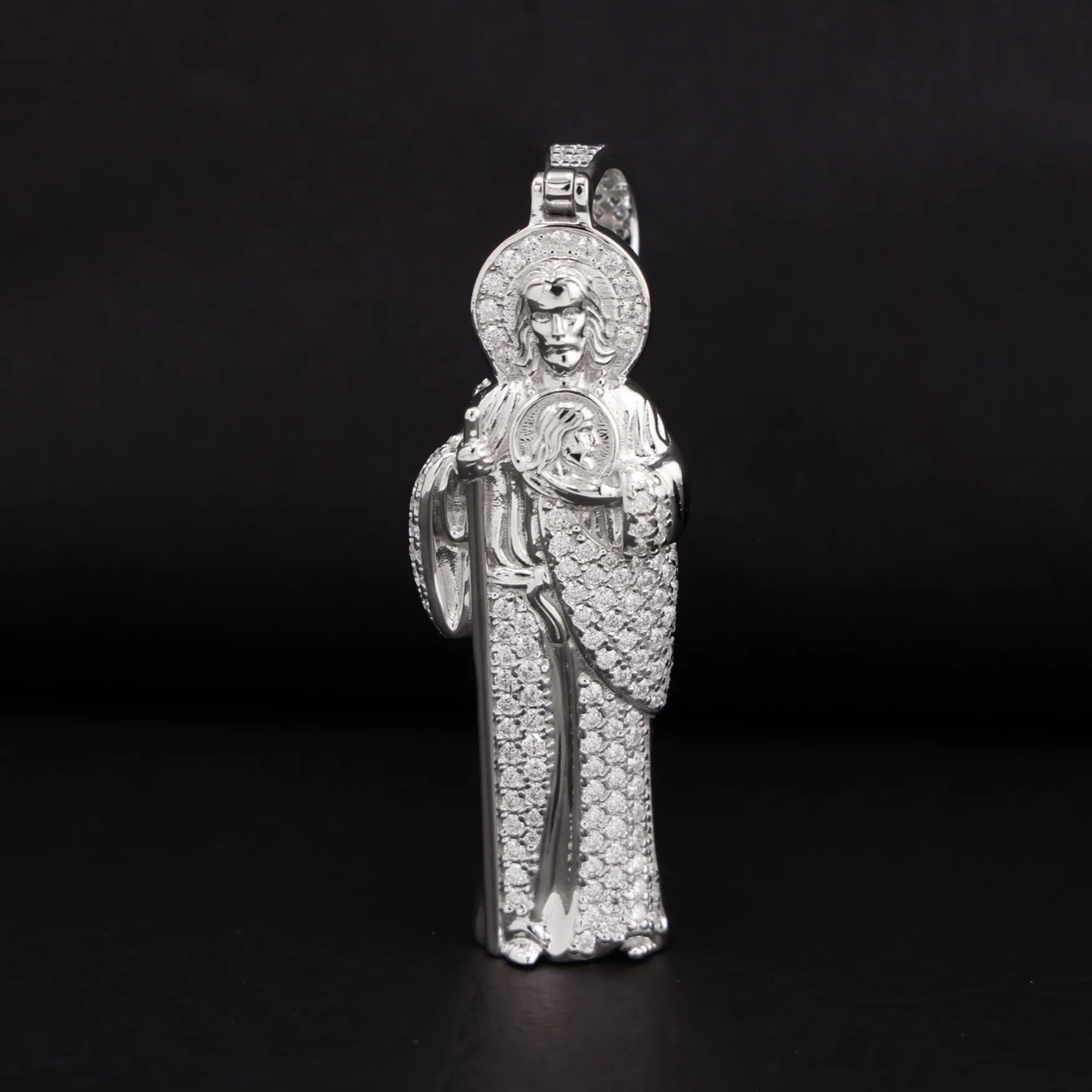 Iced Moissanite 3D San Judas Pendant - 925 Silver - Image 3