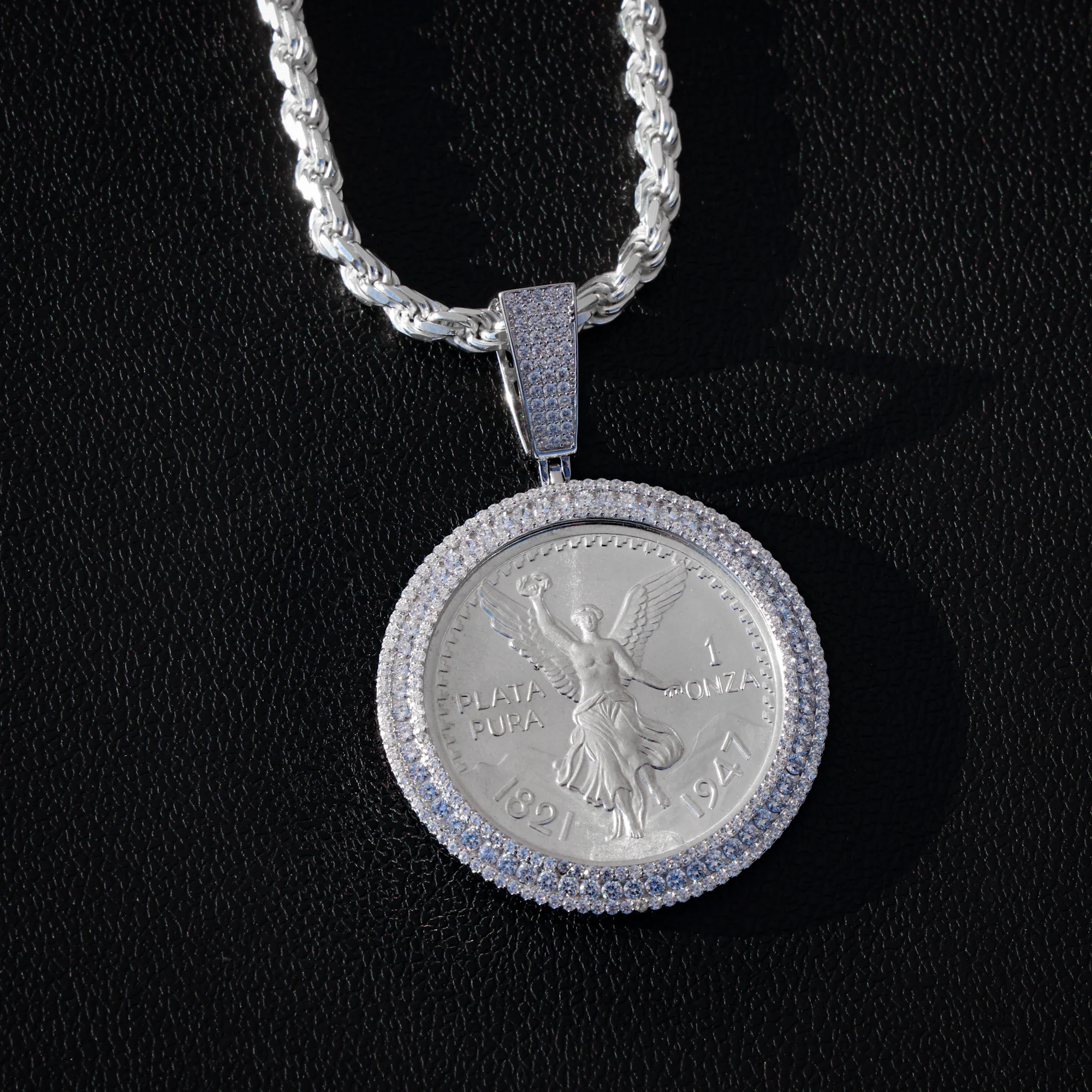 Iced Moissanite Bezel Centenario Pendant - 925 Silver - Image 3