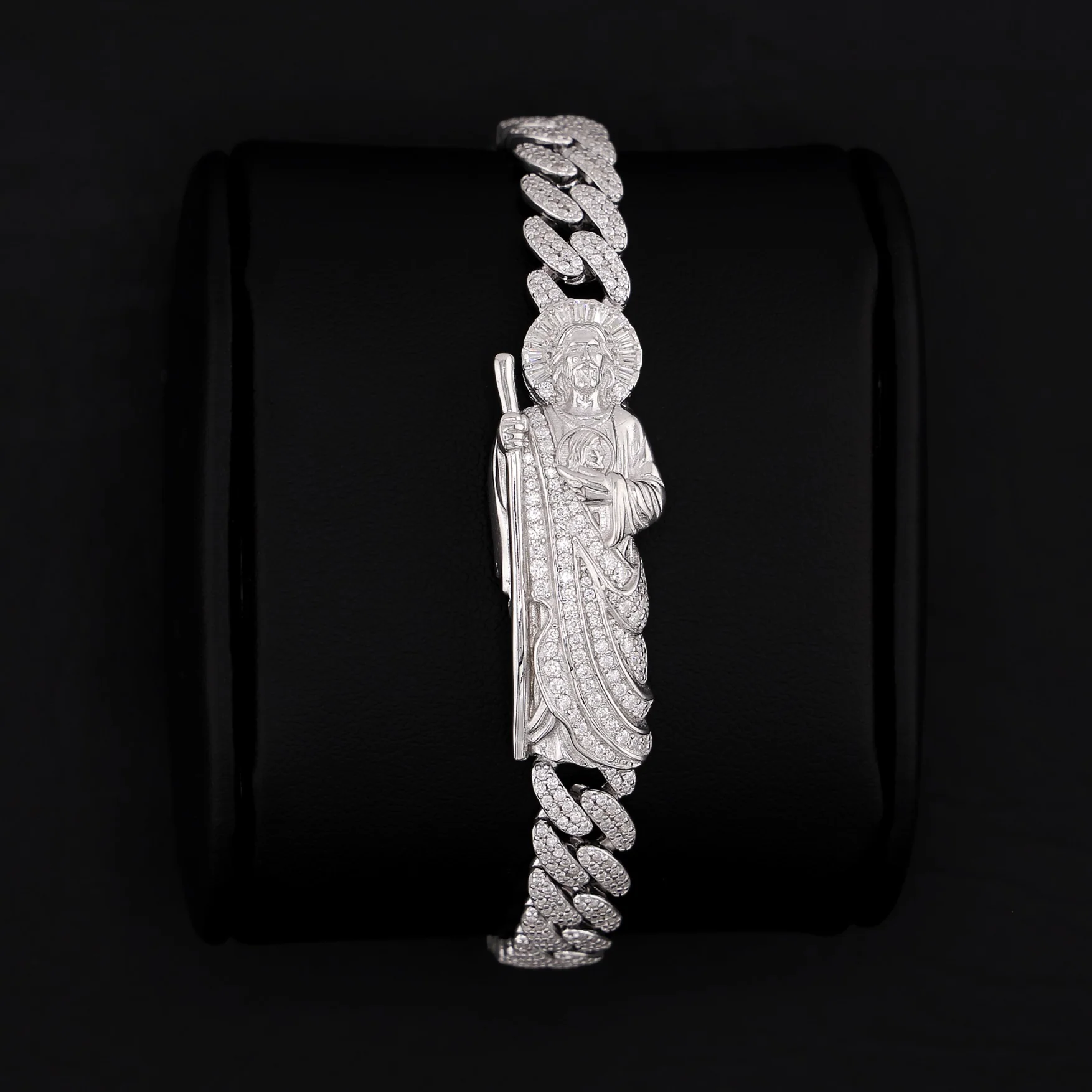 Iced Moissanite San Judas Cuban Bracelet - 925 Silver