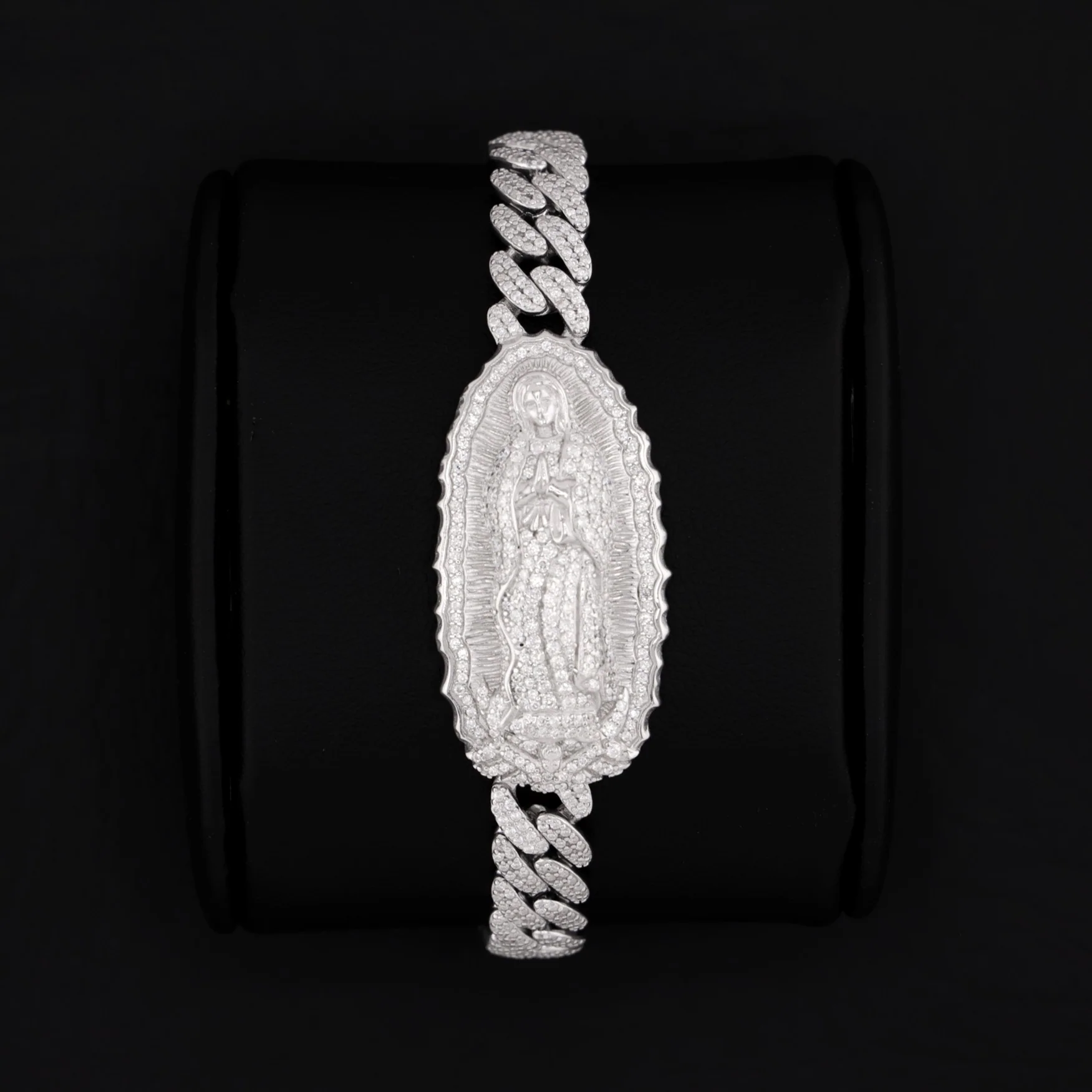 Iced Moissanite Virgin Mary Cuban Bracelet - 925 Silver