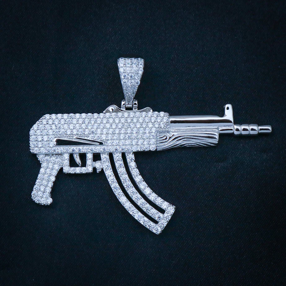 Iced Out Draco Gun Pendant - 925 Silver - Image 2