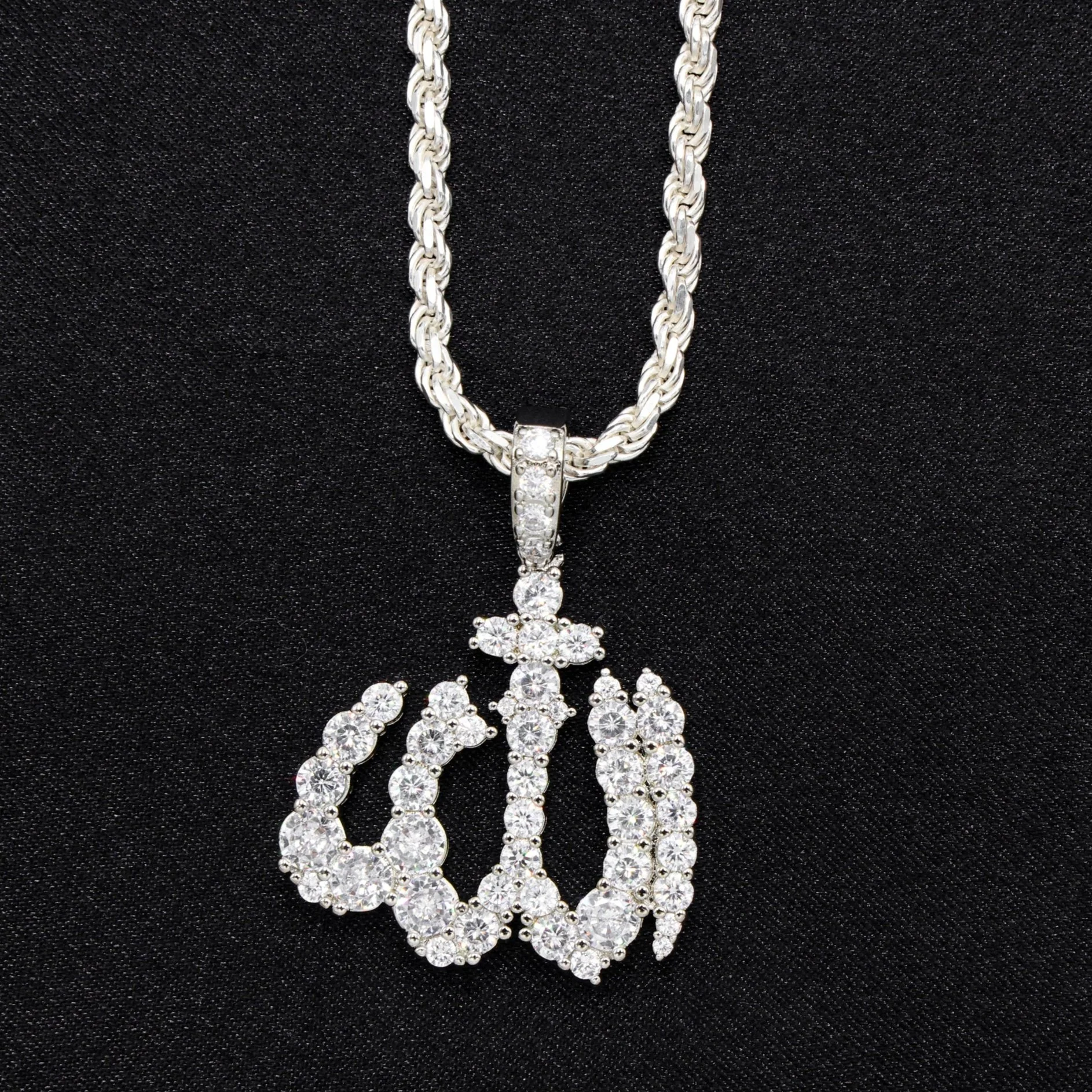 Iced Out Allah Pendant - White Gold - Image 2