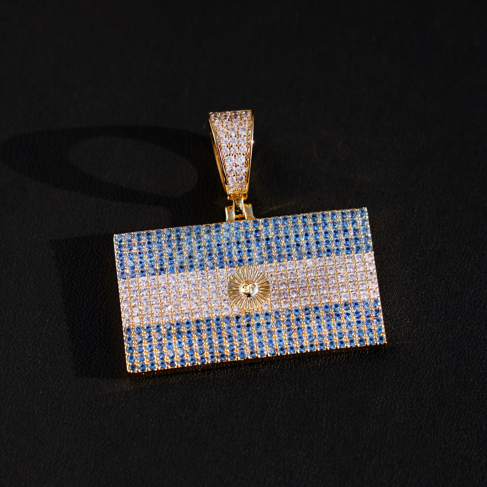 Iced out Argentina Flag Pendant - 14k Gold - Image 2