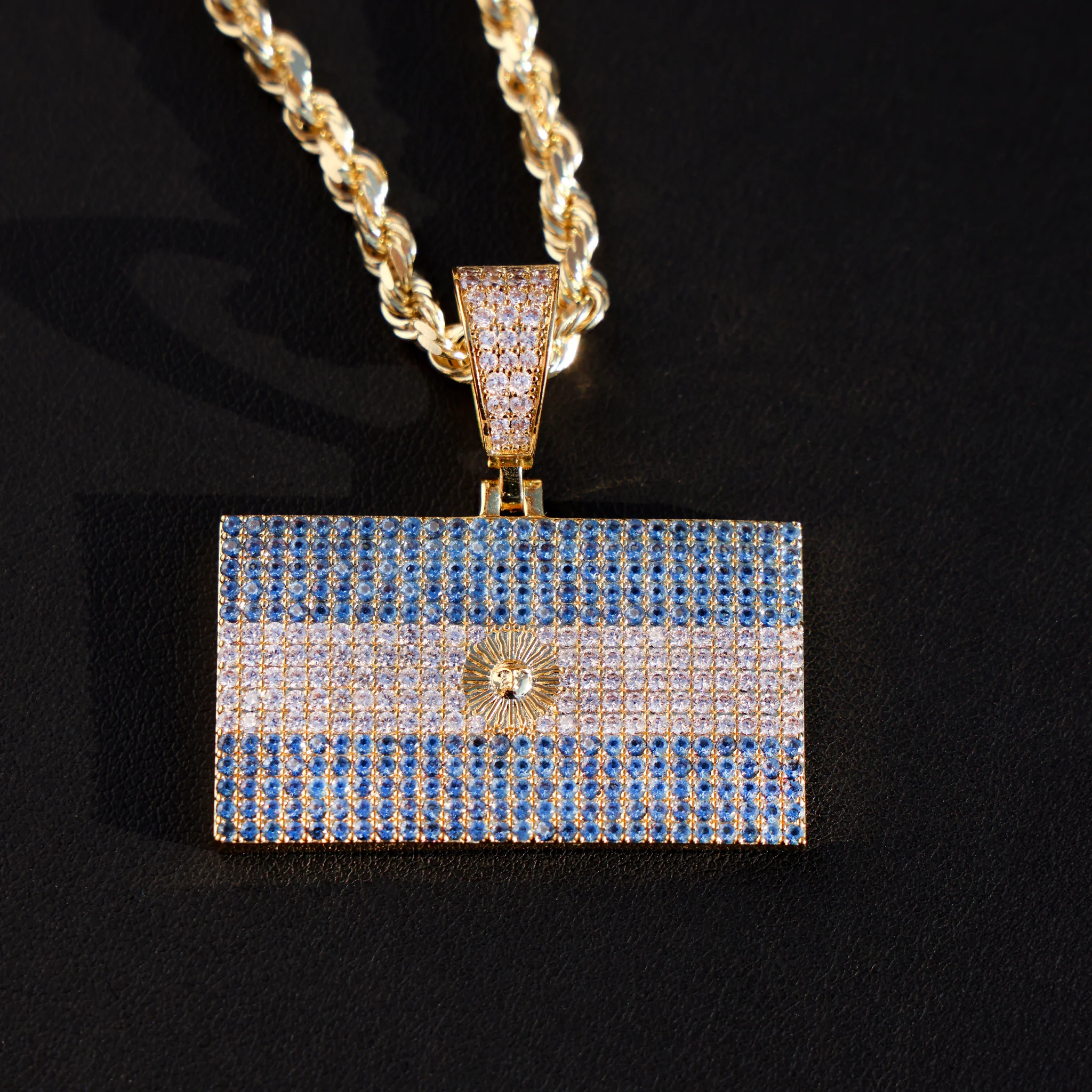 Iced out Argentina Flag Pendant - 14k Gold - Image 5