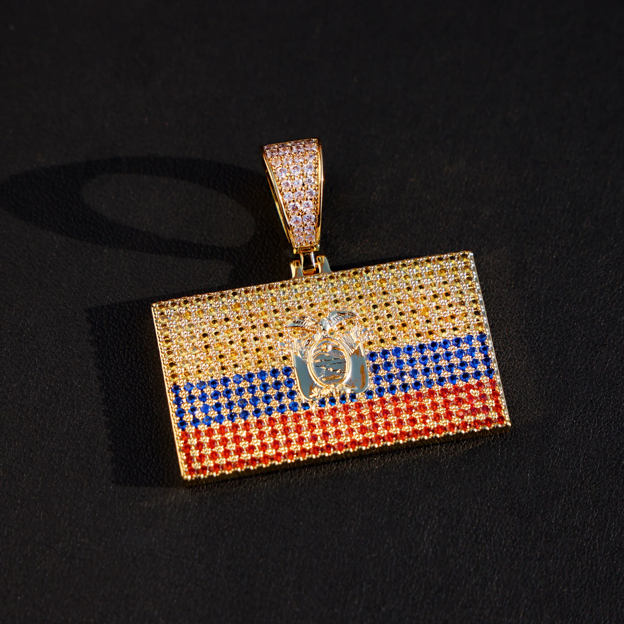 Iced out Ecuador Flag Pendant - 14k Gold - Image 2