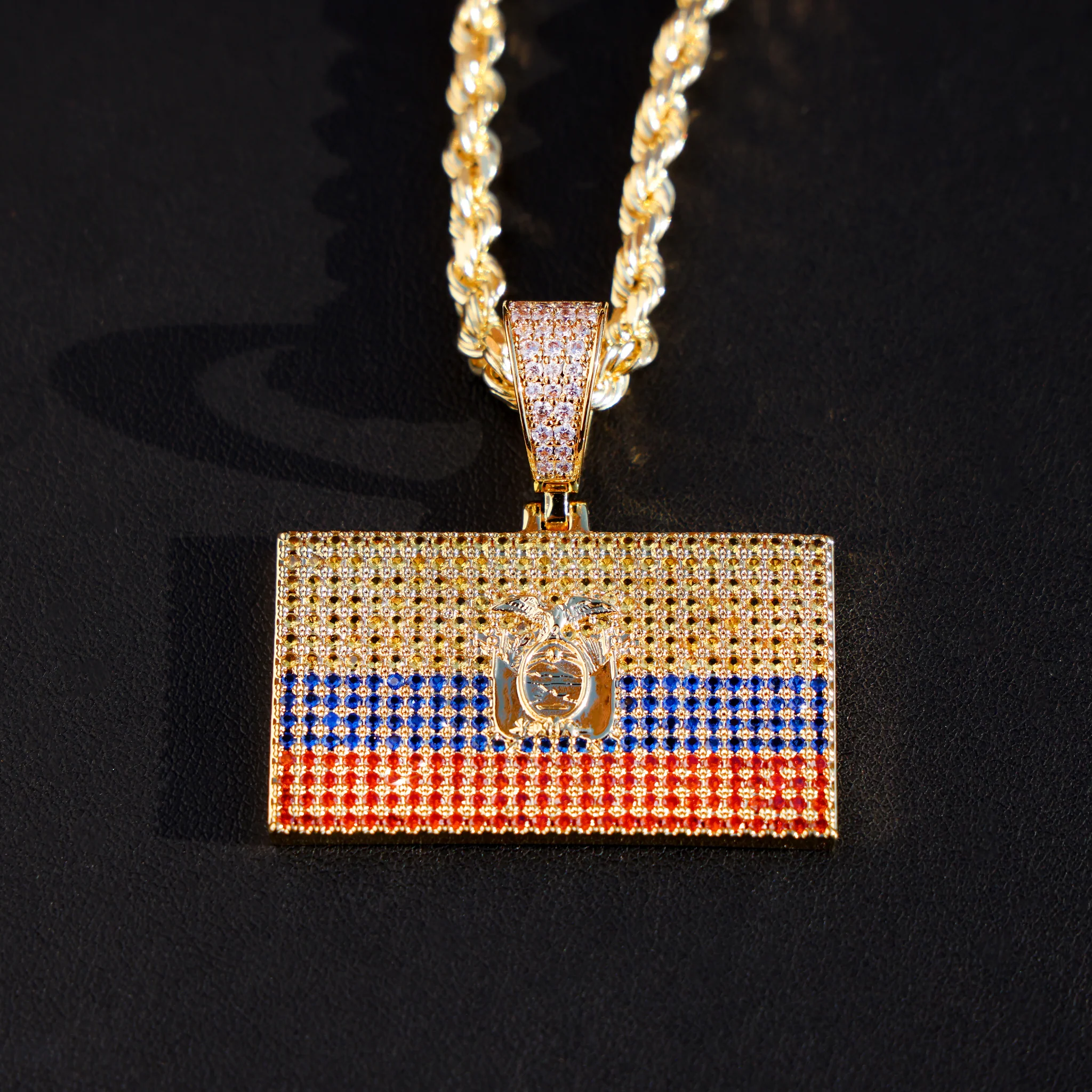 Iced out Ecuador Flag Pendant - 14k Gold - Image 3