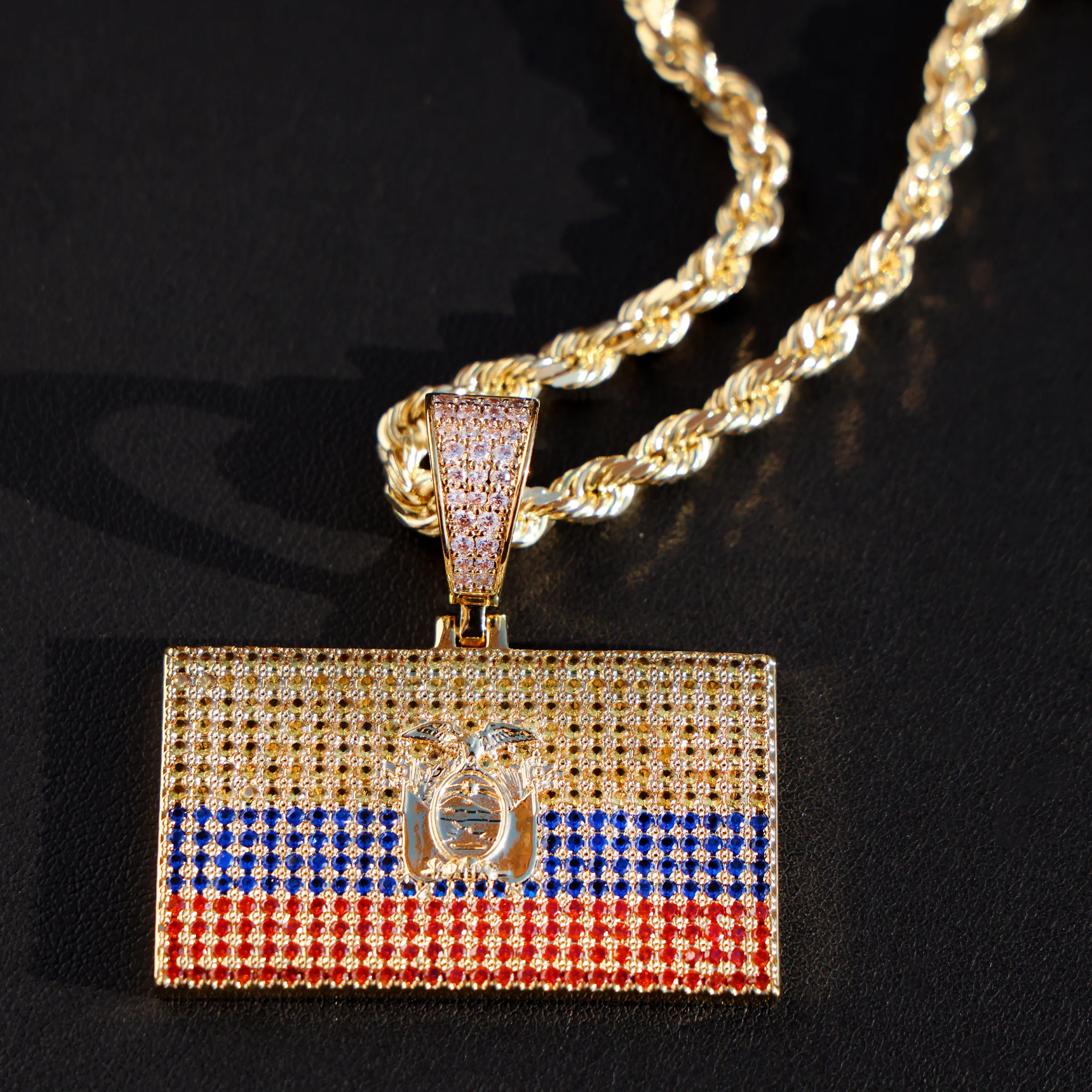 Iced out Ecuador Flag Pendant - 14k Gold - Image 4