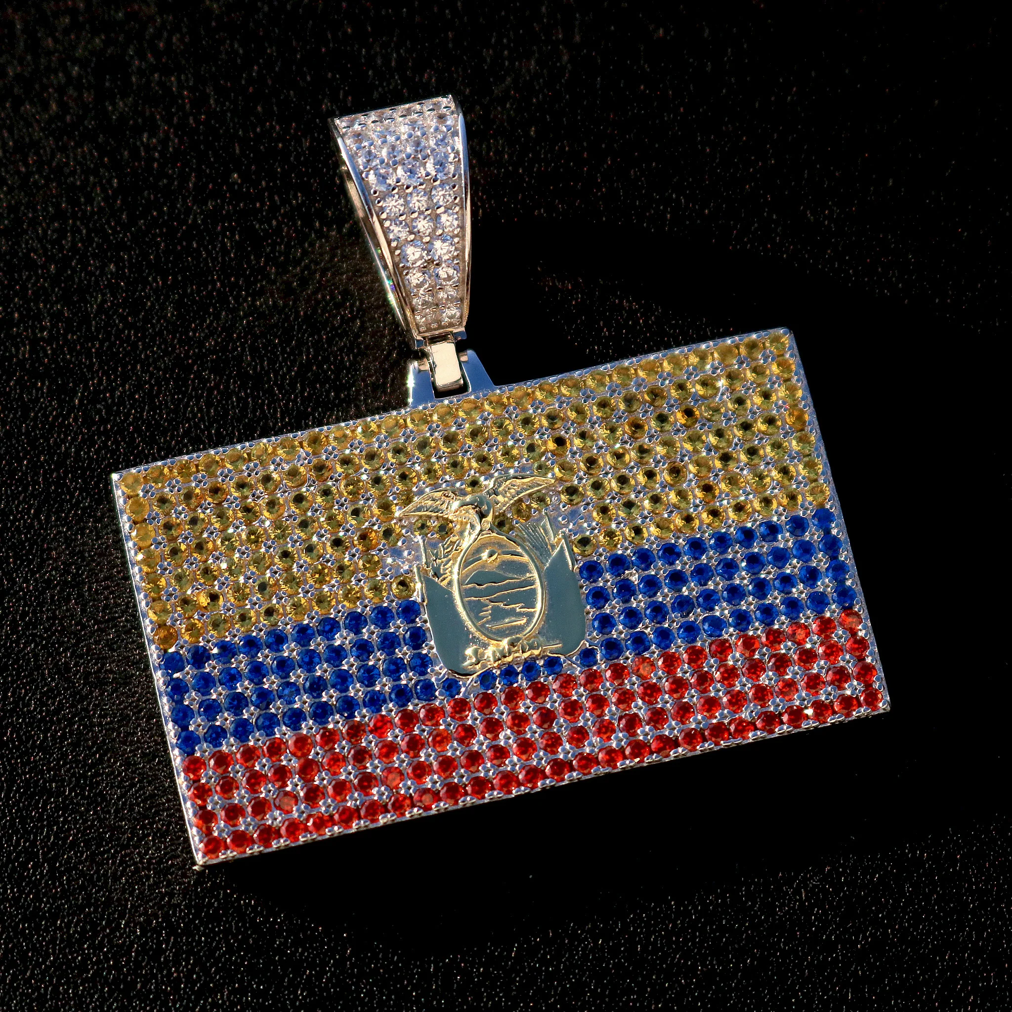 Iced Out Ecuador Flag Pendant - 925 Silver - Image 3
