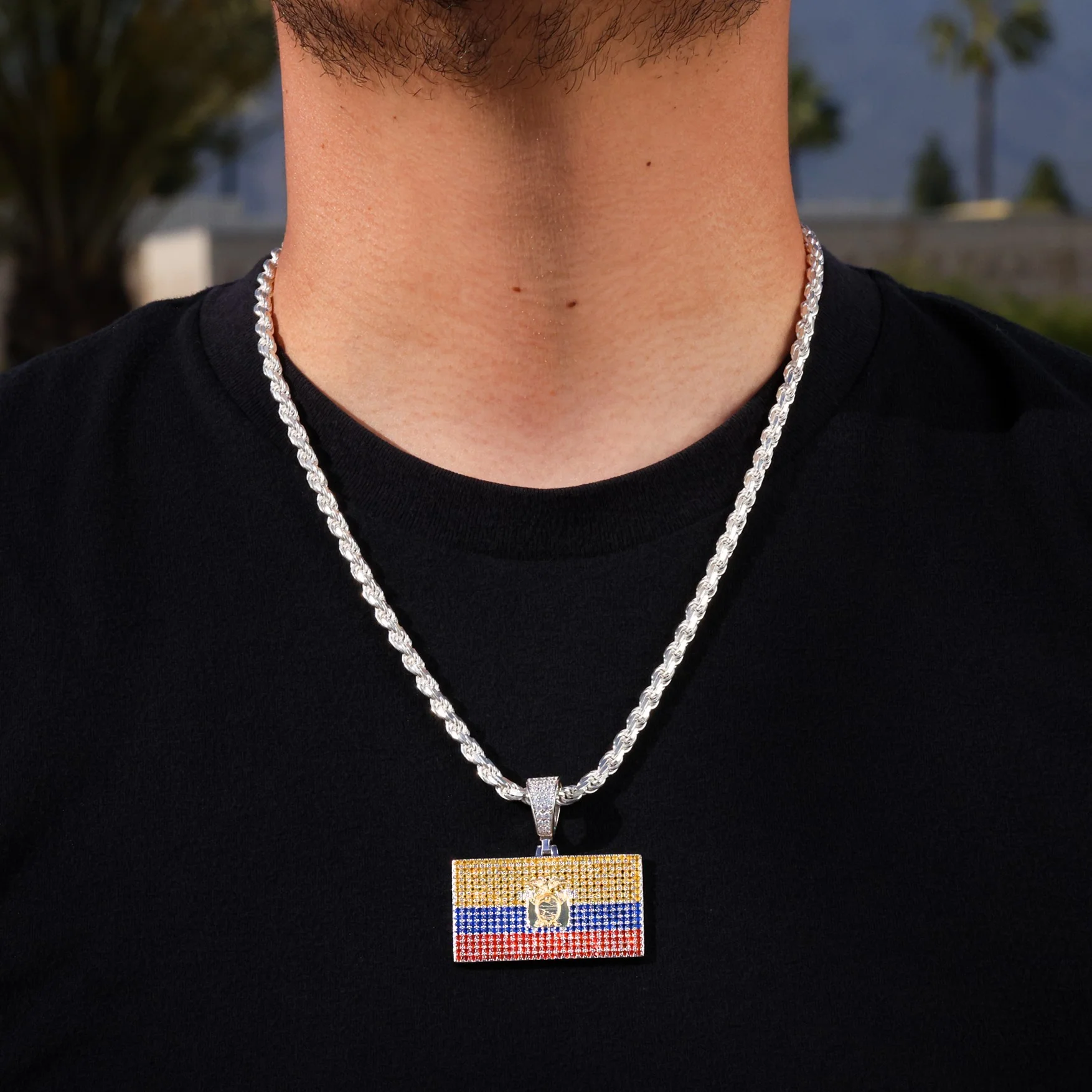 Iced Out Ecuador Flag Pendant - 925 Silver - Image 4