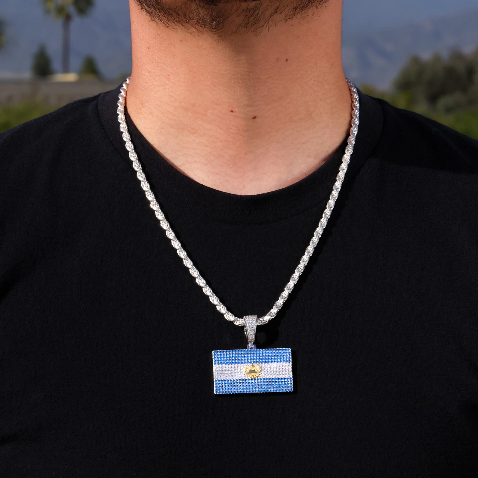Iced Out El Salvador Flag Pendant - 925 Silver - Image 2