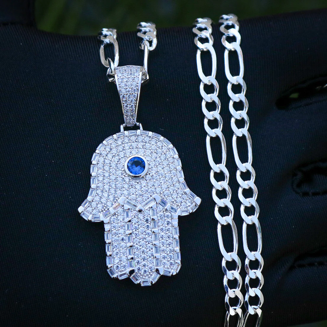 Iced Out Hamsah Pendant - 925 Silver - Image 4