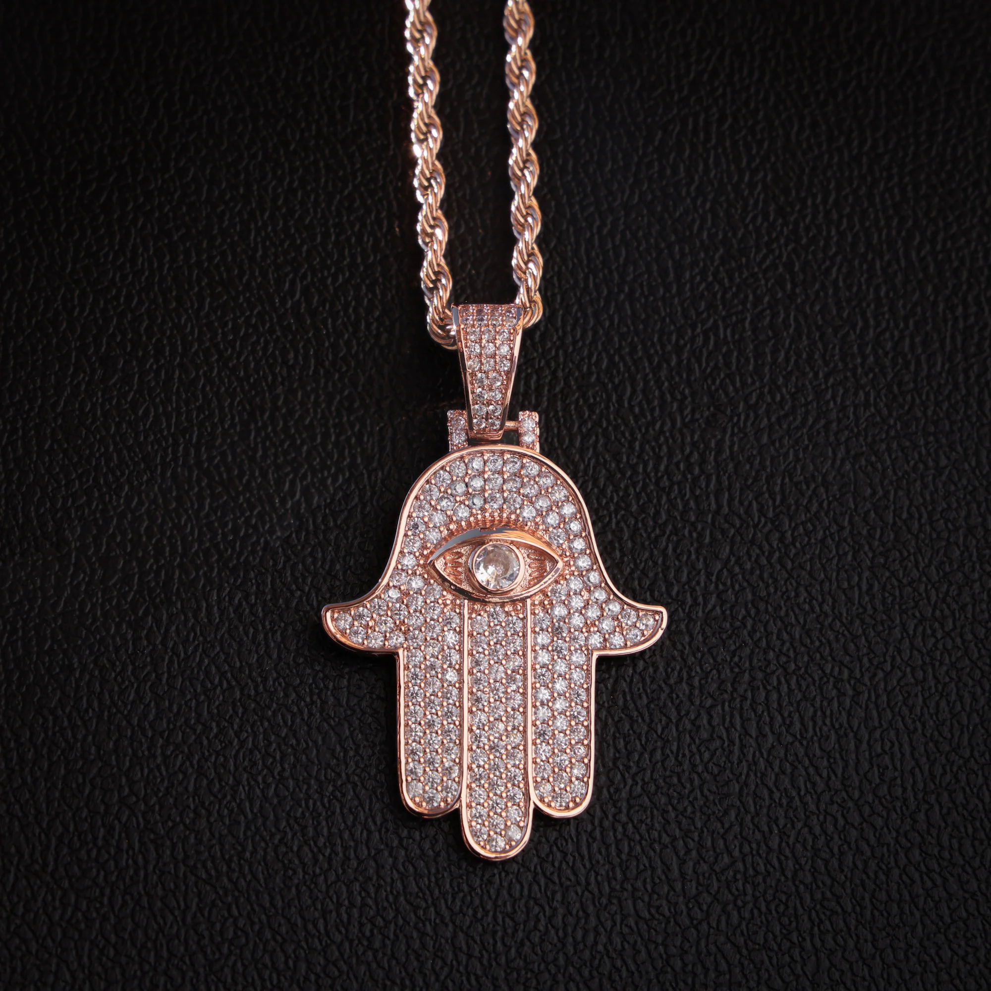 Iced Out Hamsah Pendant - Rose Gold - Image 2