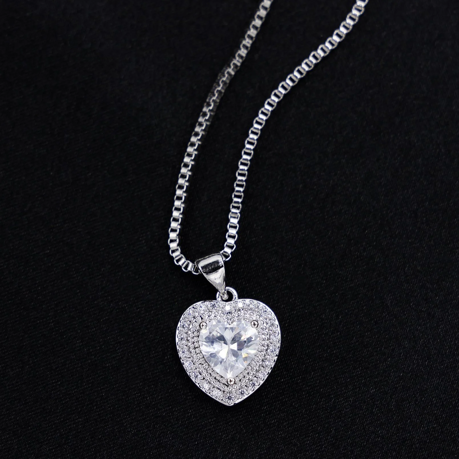 Iced Out Heart Necklace - White Gold - Image 2