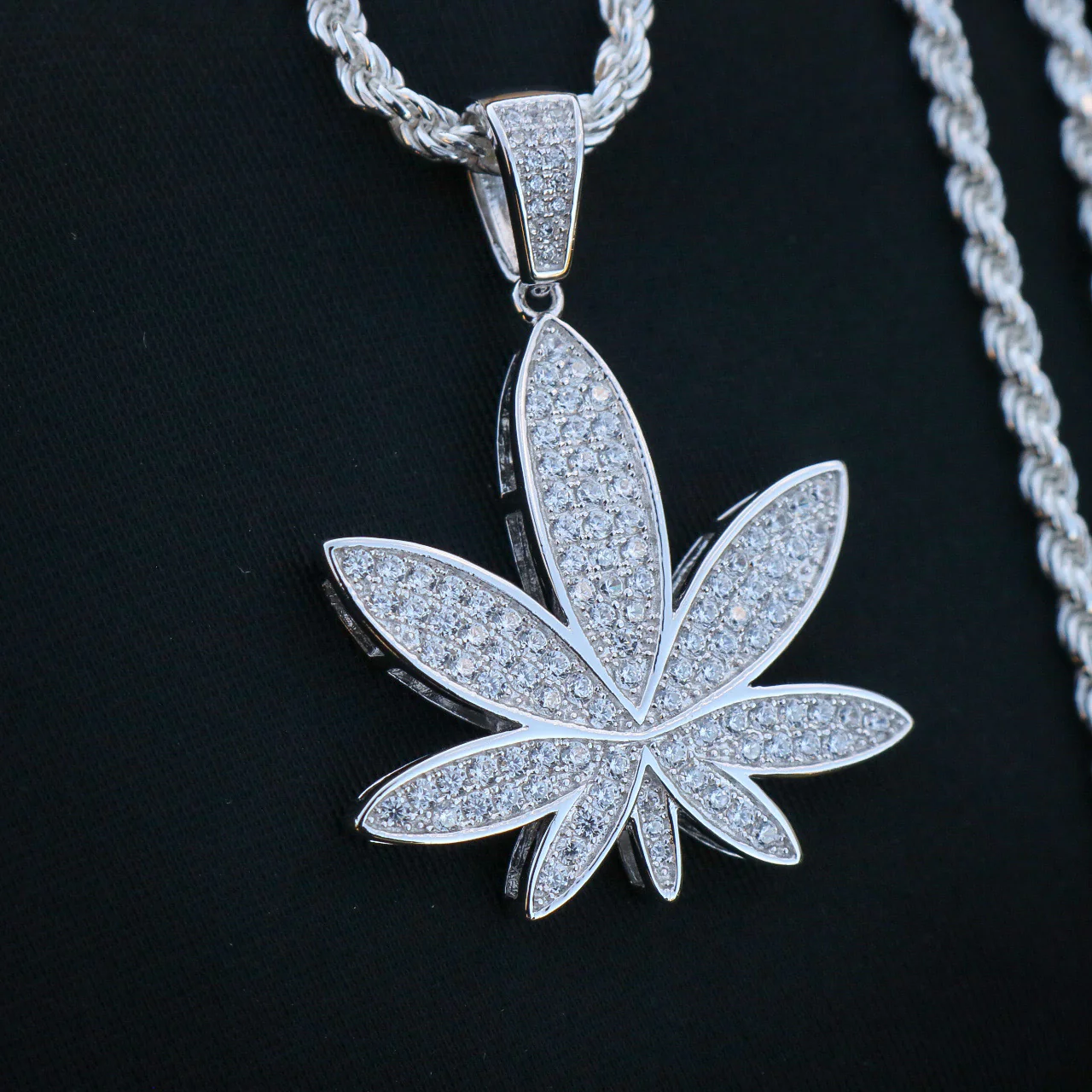 Iced Out Weed Leaf Pendant - 925 Silver