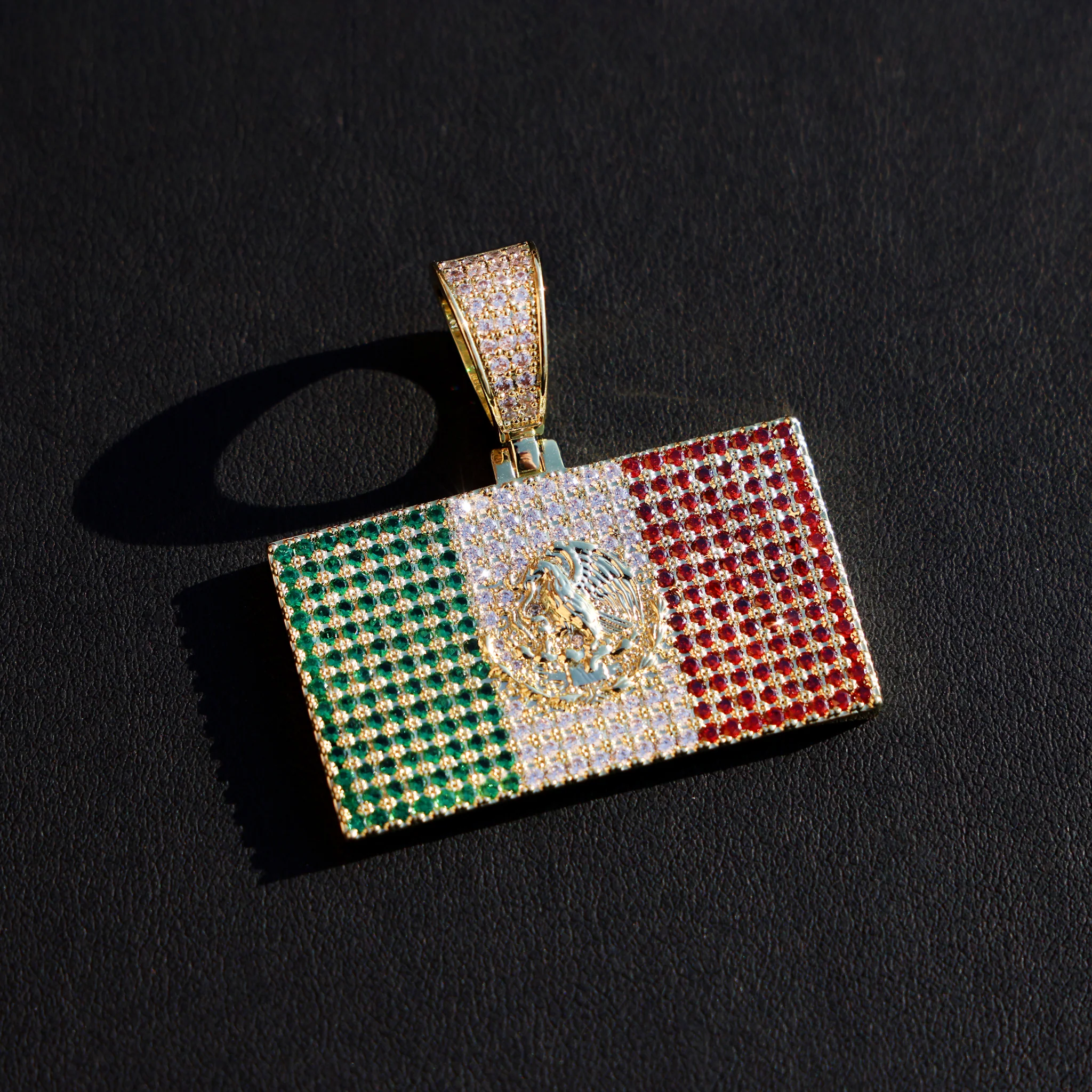 Iced Out Mexican Flag Pendant - 14k Gold - Image 2