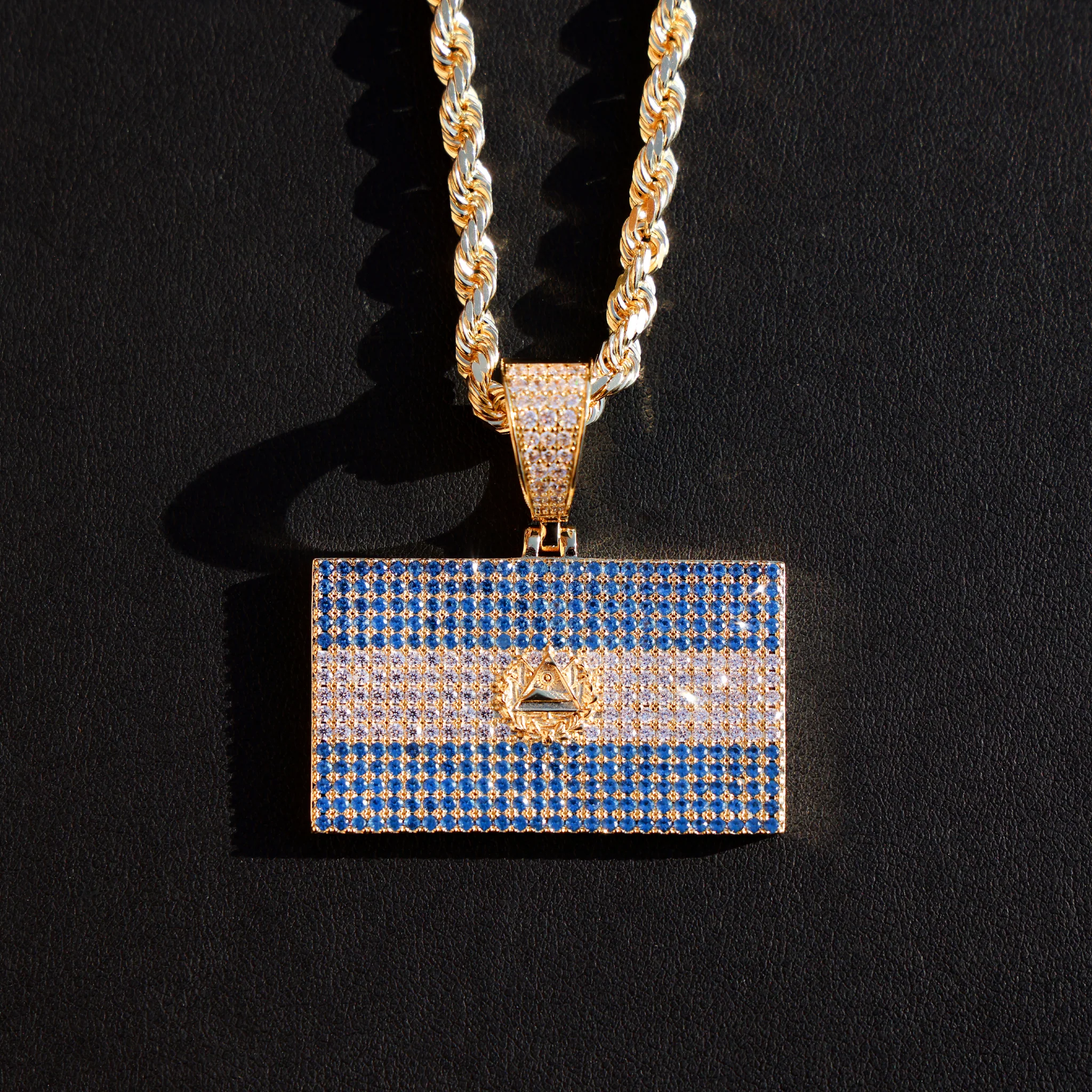 Iced Out El Salvador Flag Pendant - 14k Gold - Image 2