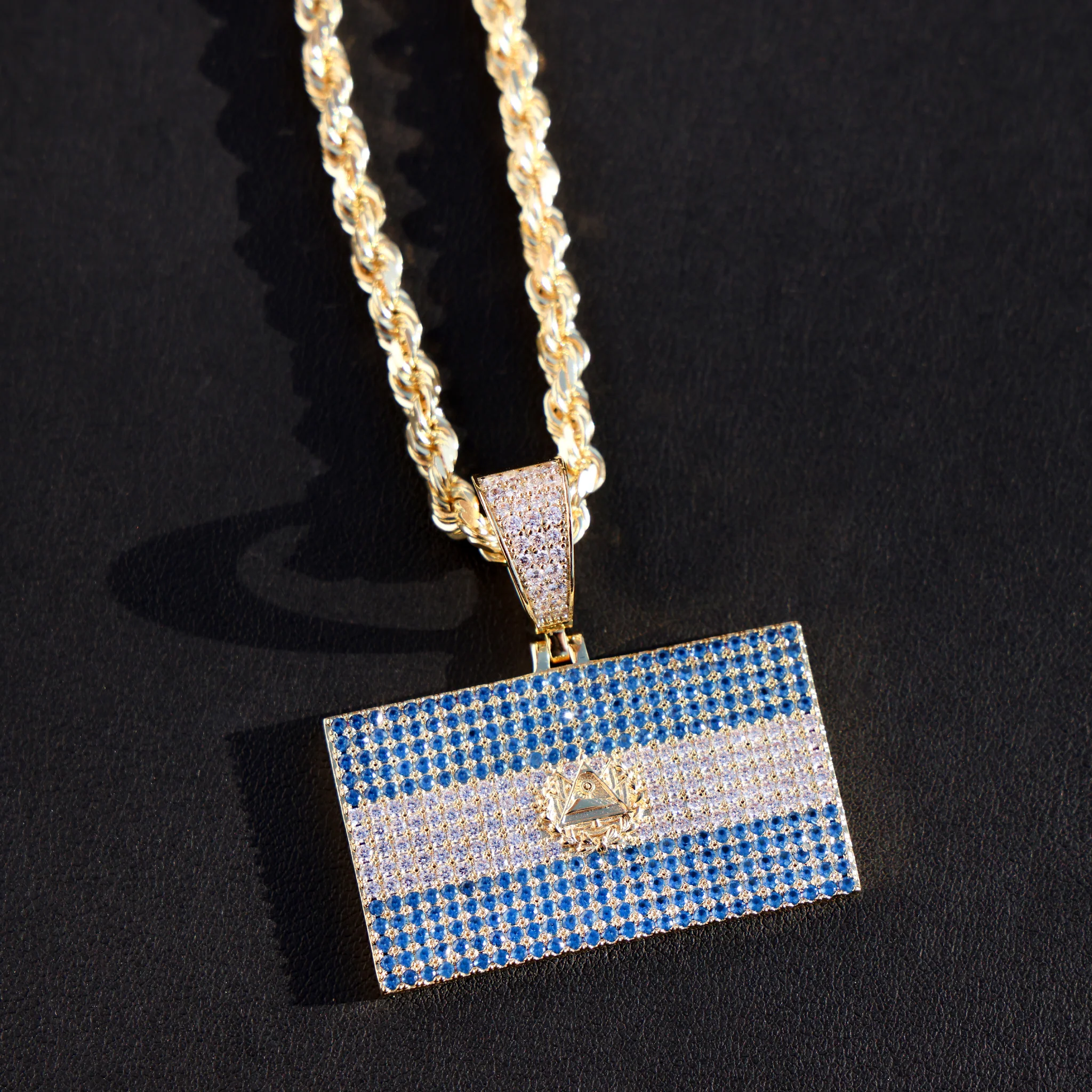 Iced Out El Salvador Flag Pendant - 14k Gold - Image 4