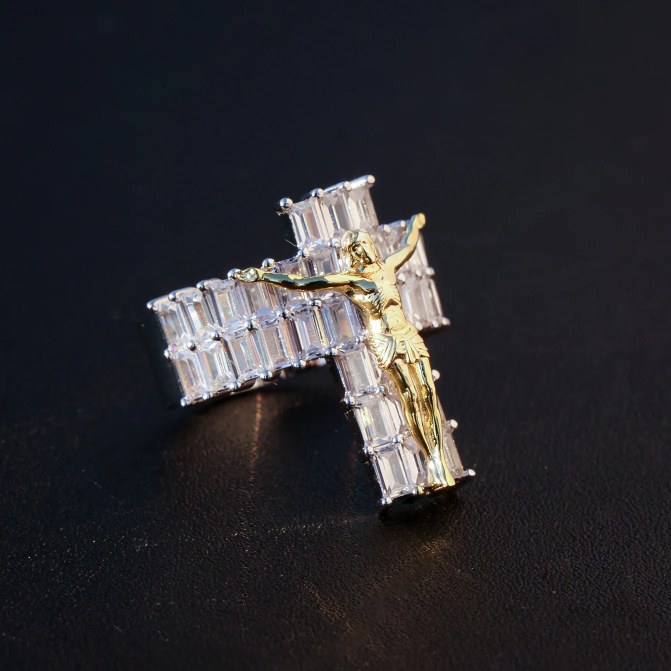 Iced Out Moissanite Baguette Crucifix Ring - 925 Silver - Image 2