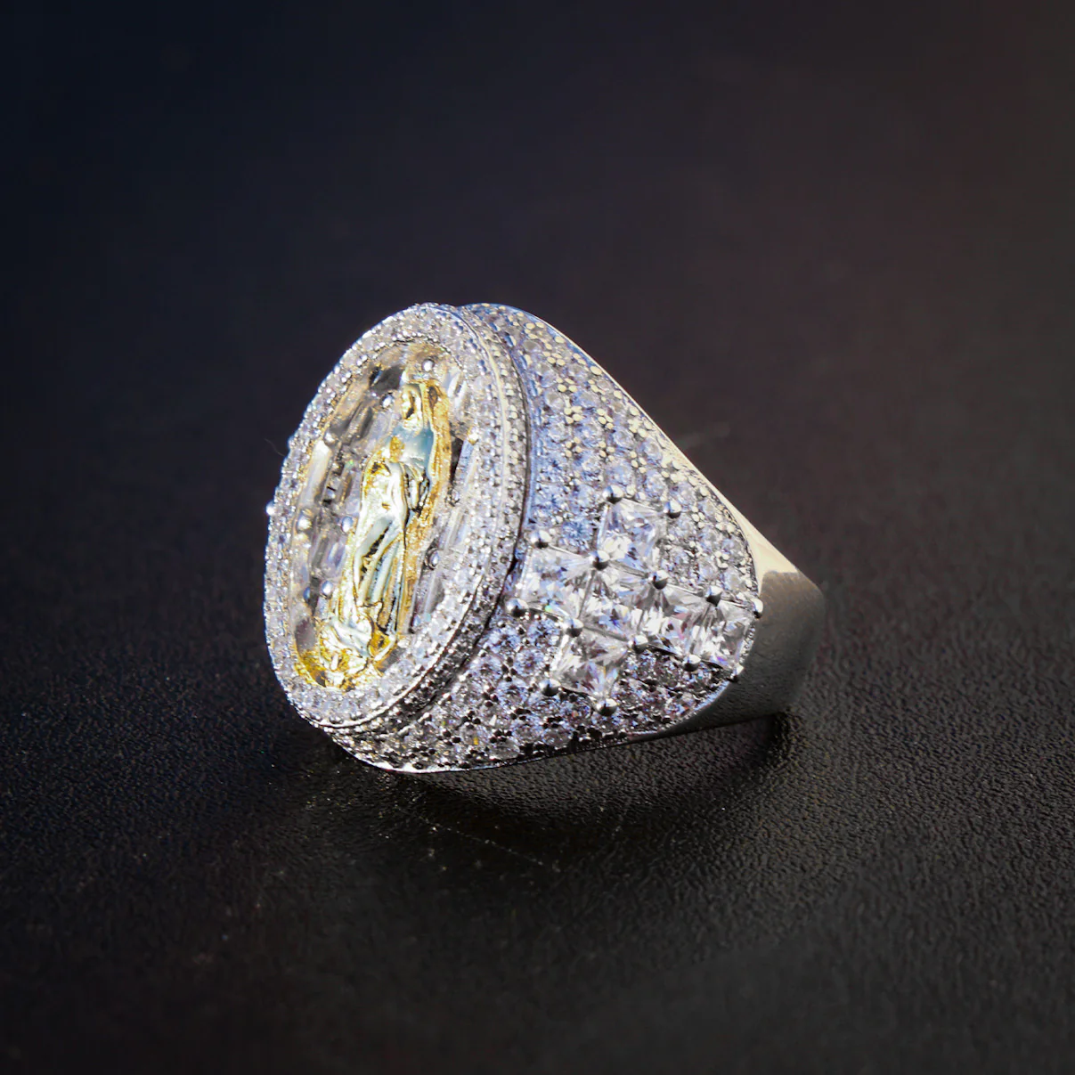Iced Out Moissanite Baguette Virgin Mary Ring - 925 Silver - Image 2