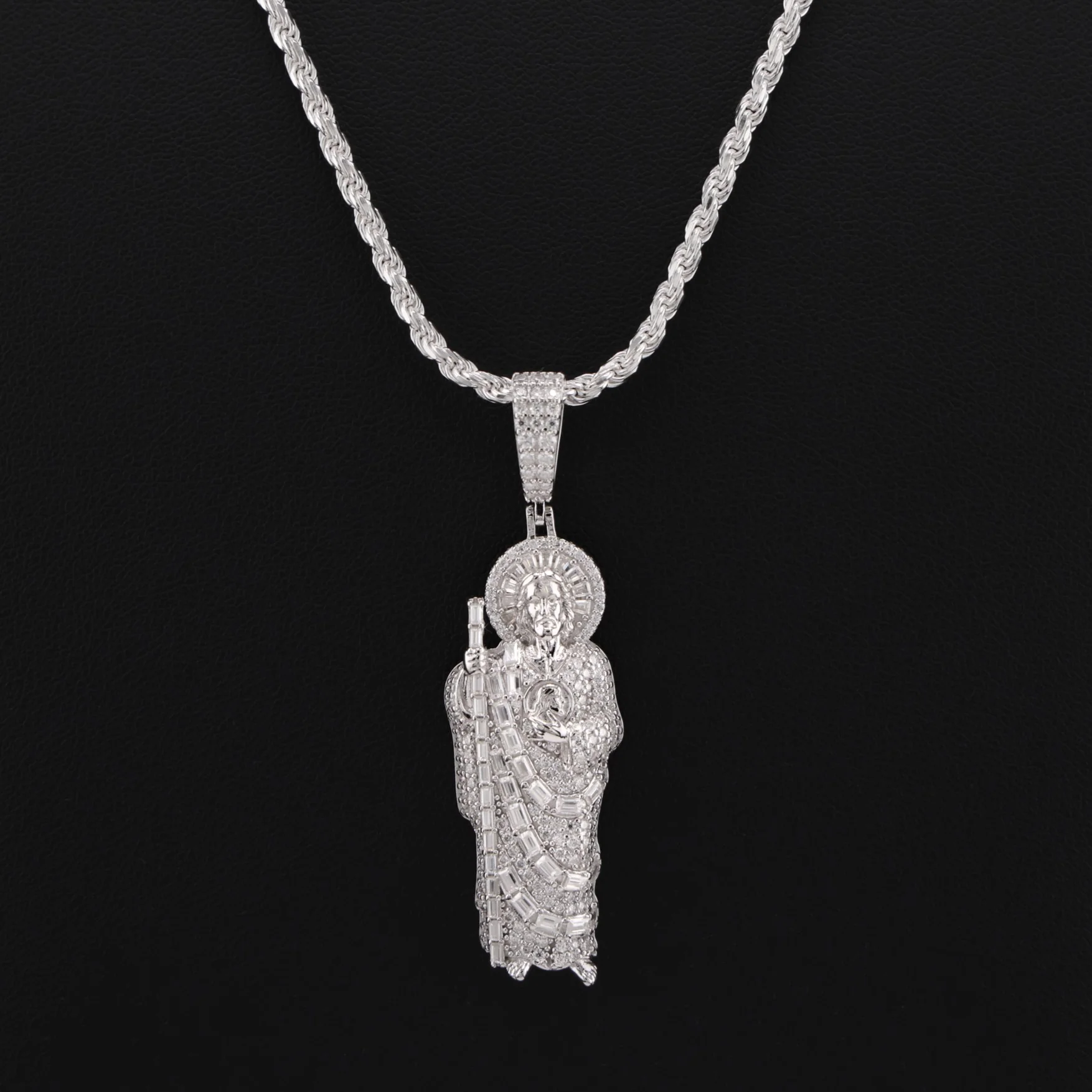 Iced Out Moissanite San Judas Baguette Pendant - 925 Silver - Image 2