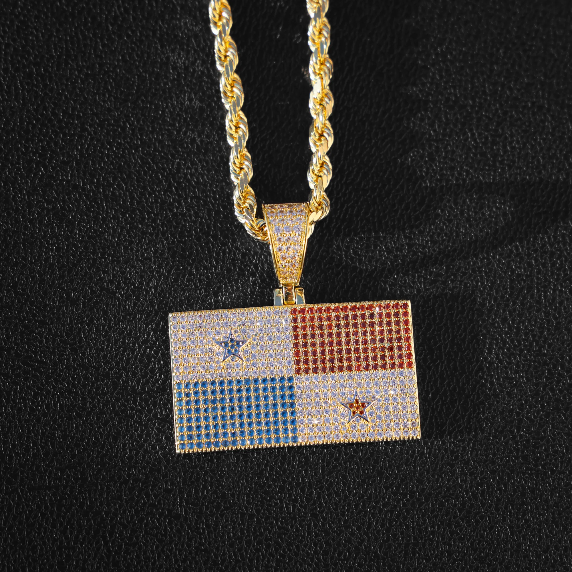 Iced Out Panama Flag Pendant - Gold - Image 2