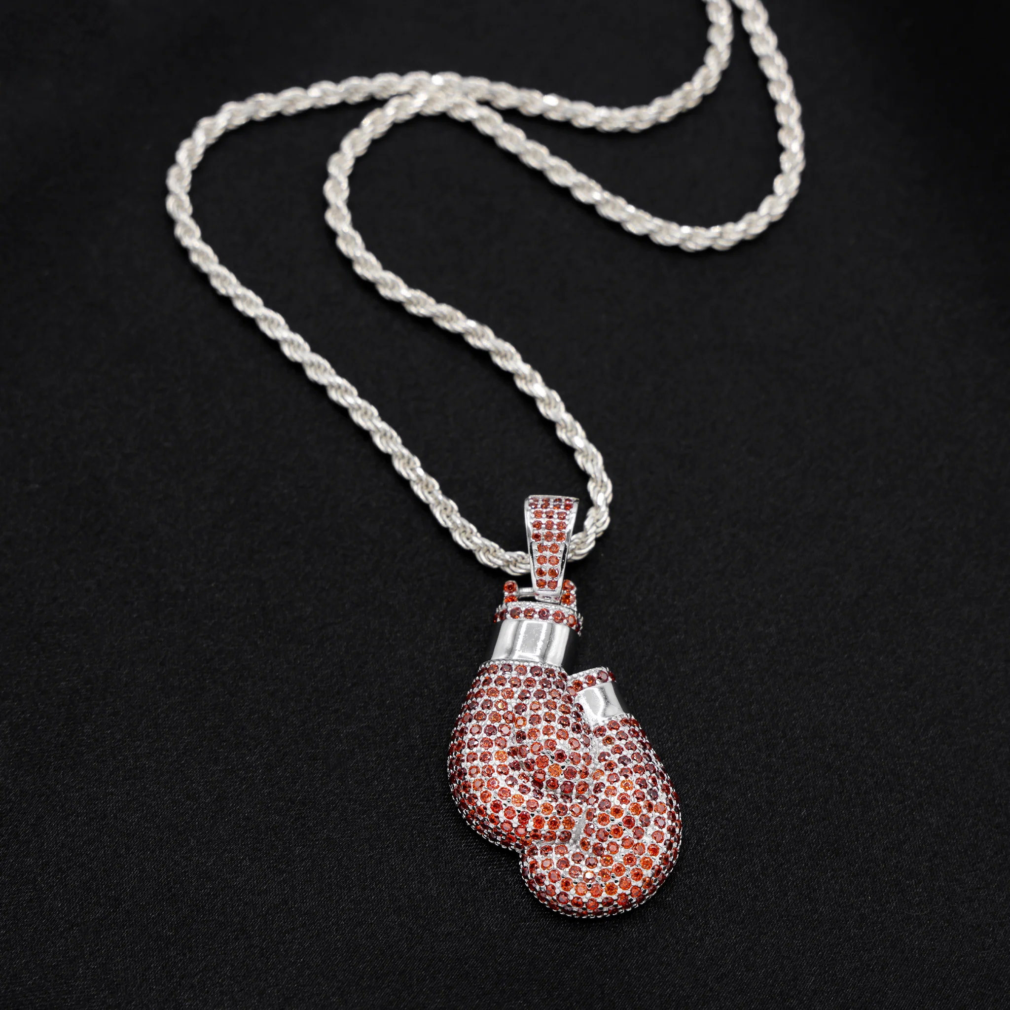 Iced Out Red Boxing Gloves Pendant - 925 Silver - Image 2