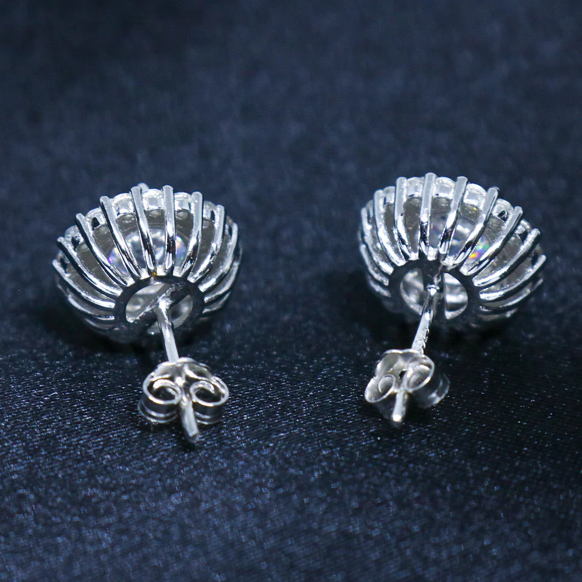 Iced Out Round Diamond Stud Earrings - 925 Silver - Image 3