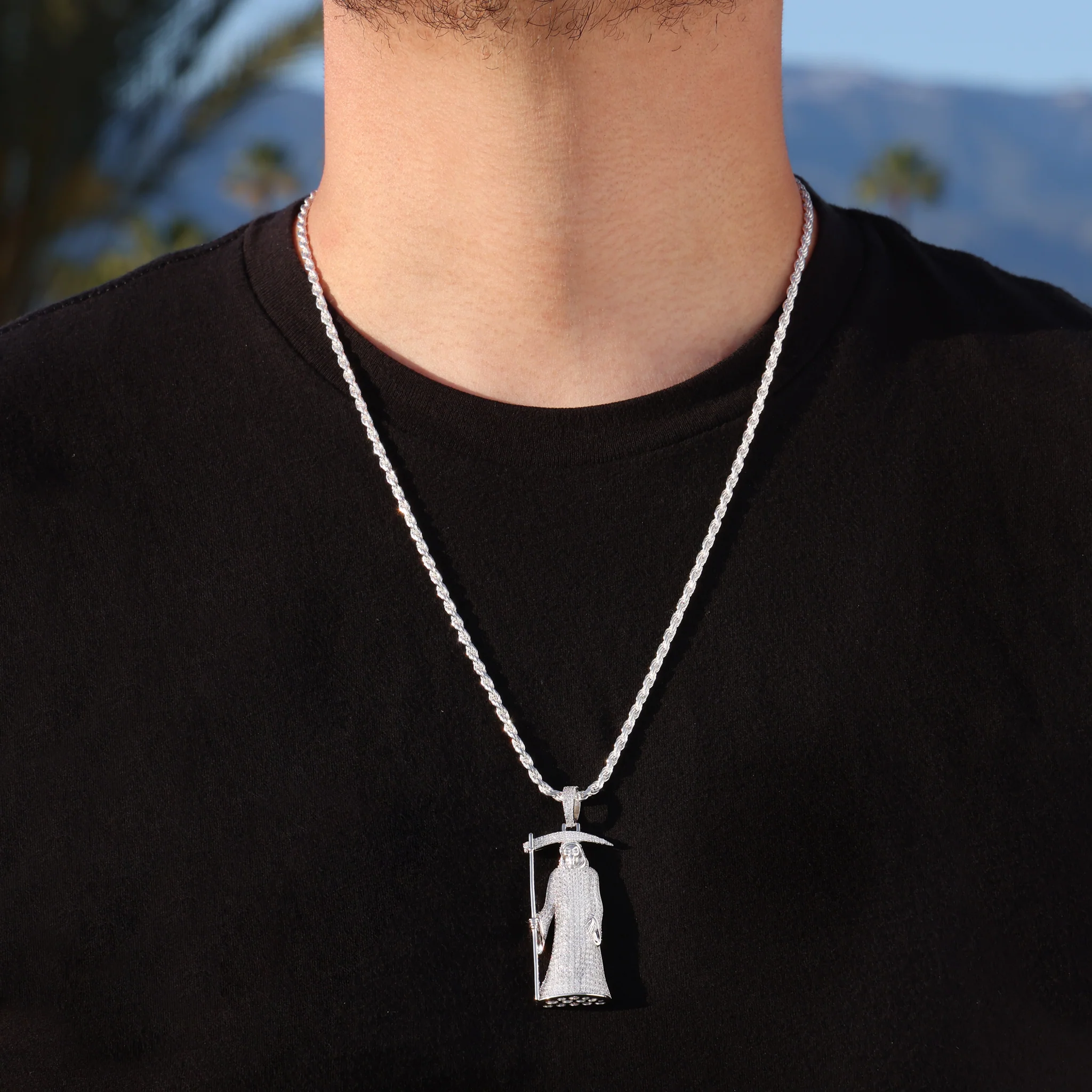 Iced Out Santa Muerte/Grim Reaper Pendant - 925 Silver - Image 4