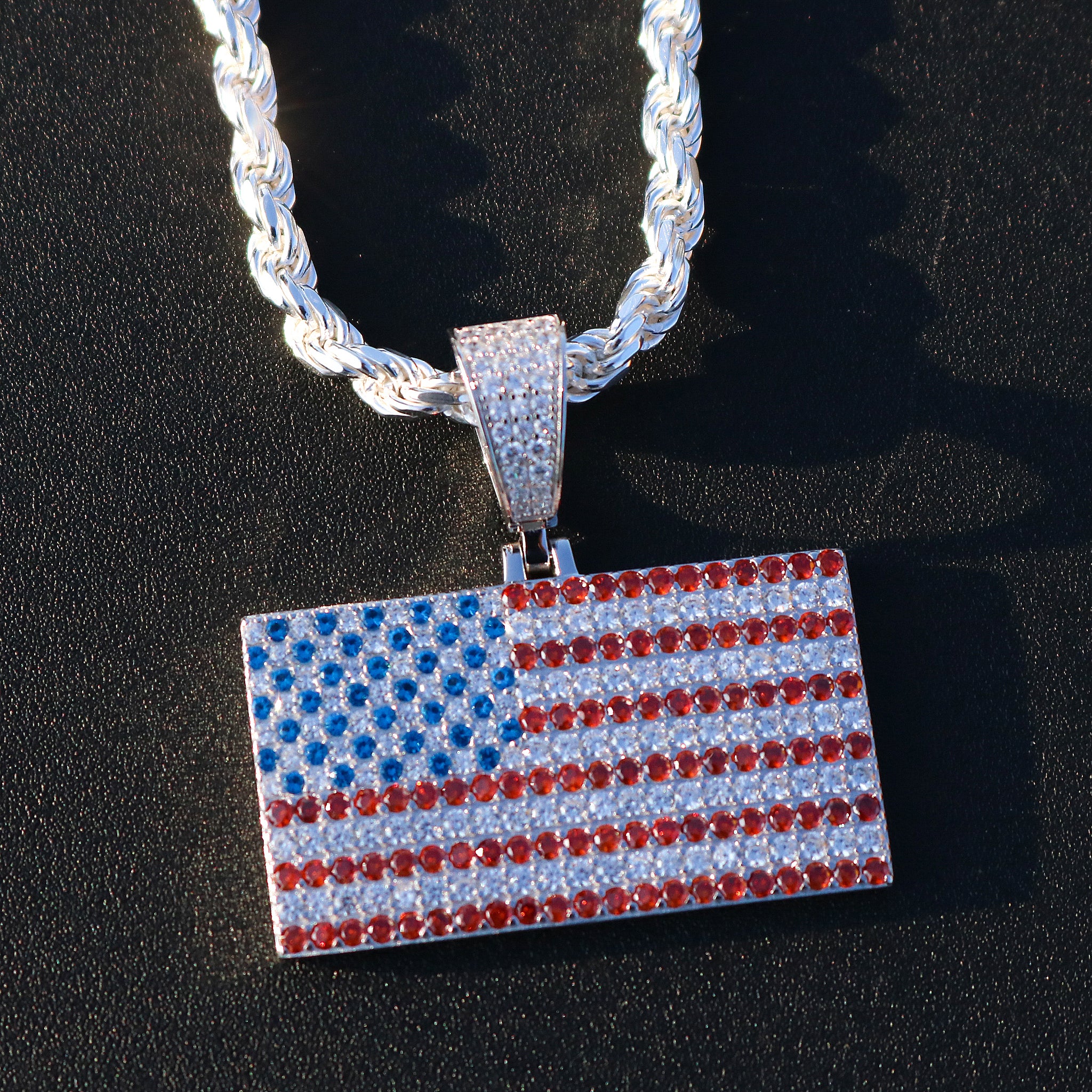 Iced Out USA Flag Pendant - 925 Silver - Image 3