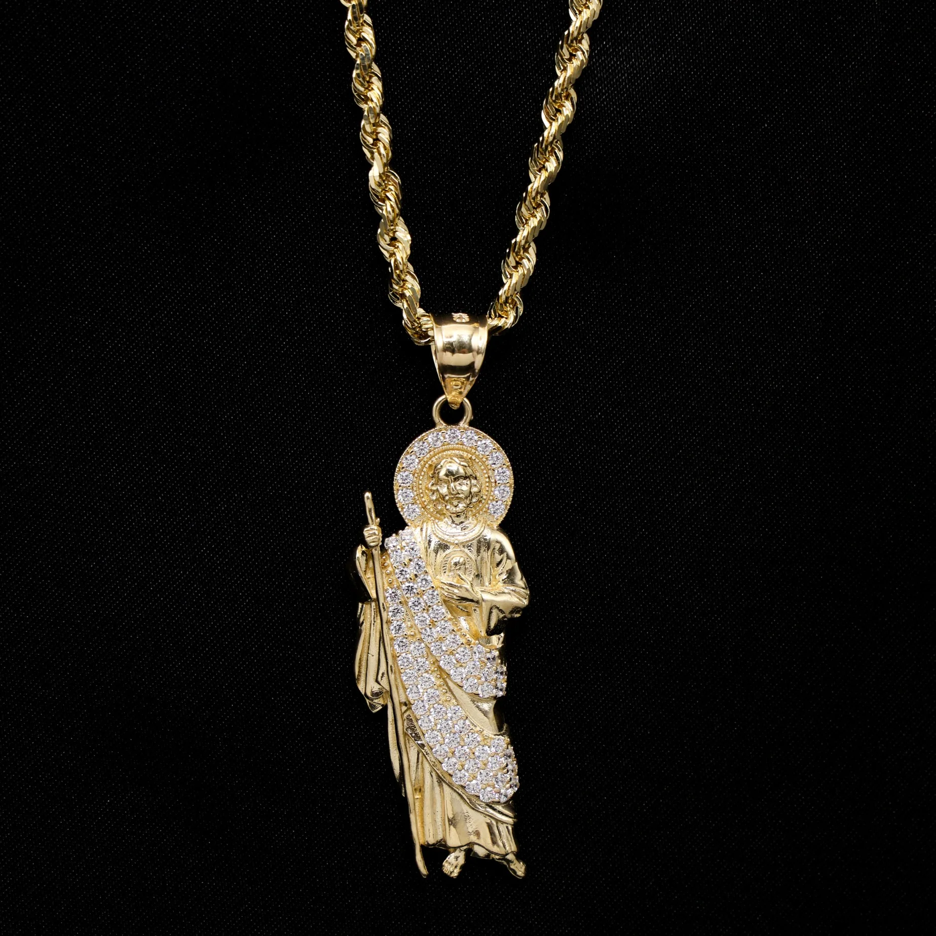 Iced San Judas Pendant - 14k Gold - Image 2