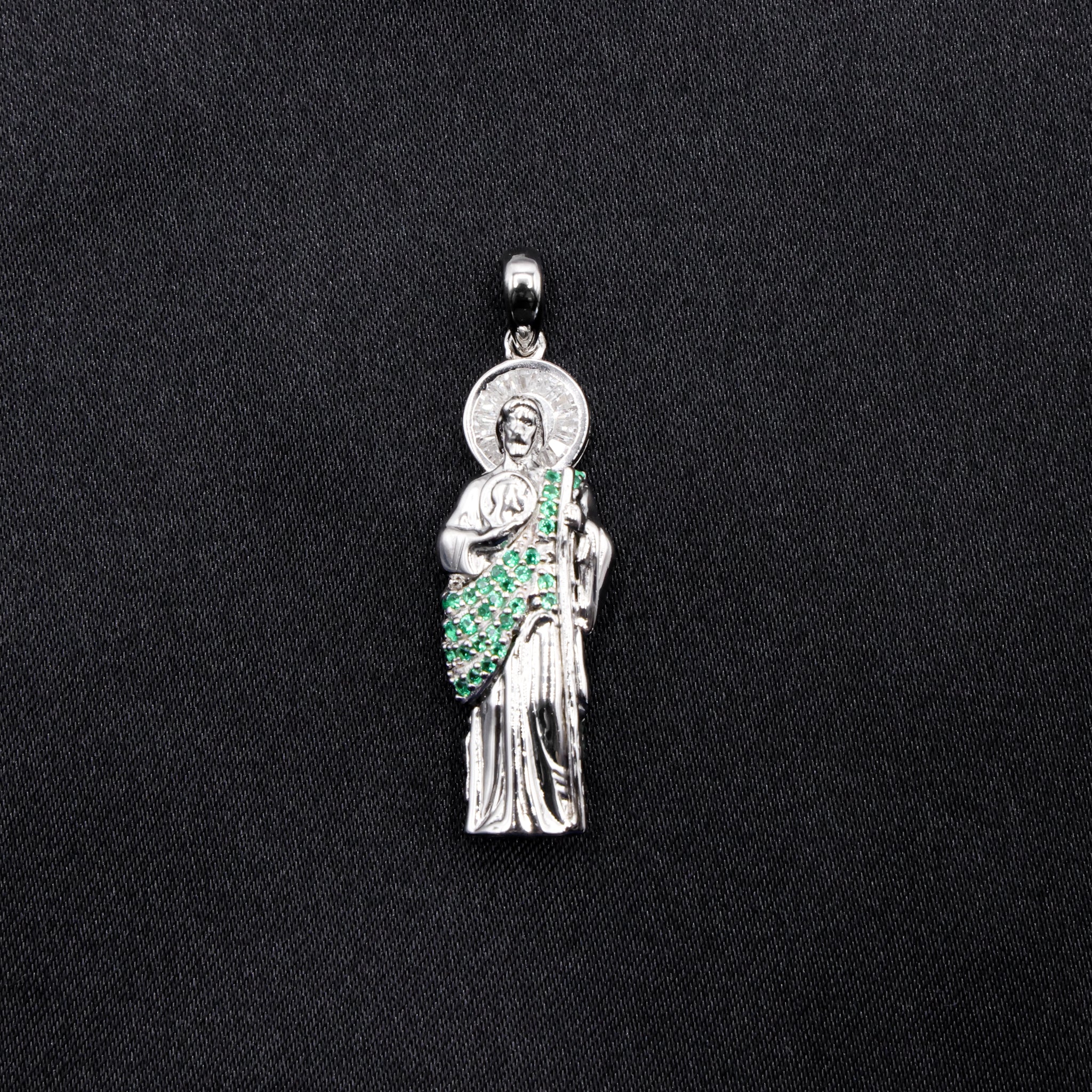 Micro Green Iced San Judas Pendant - 925 Silver - Image 4