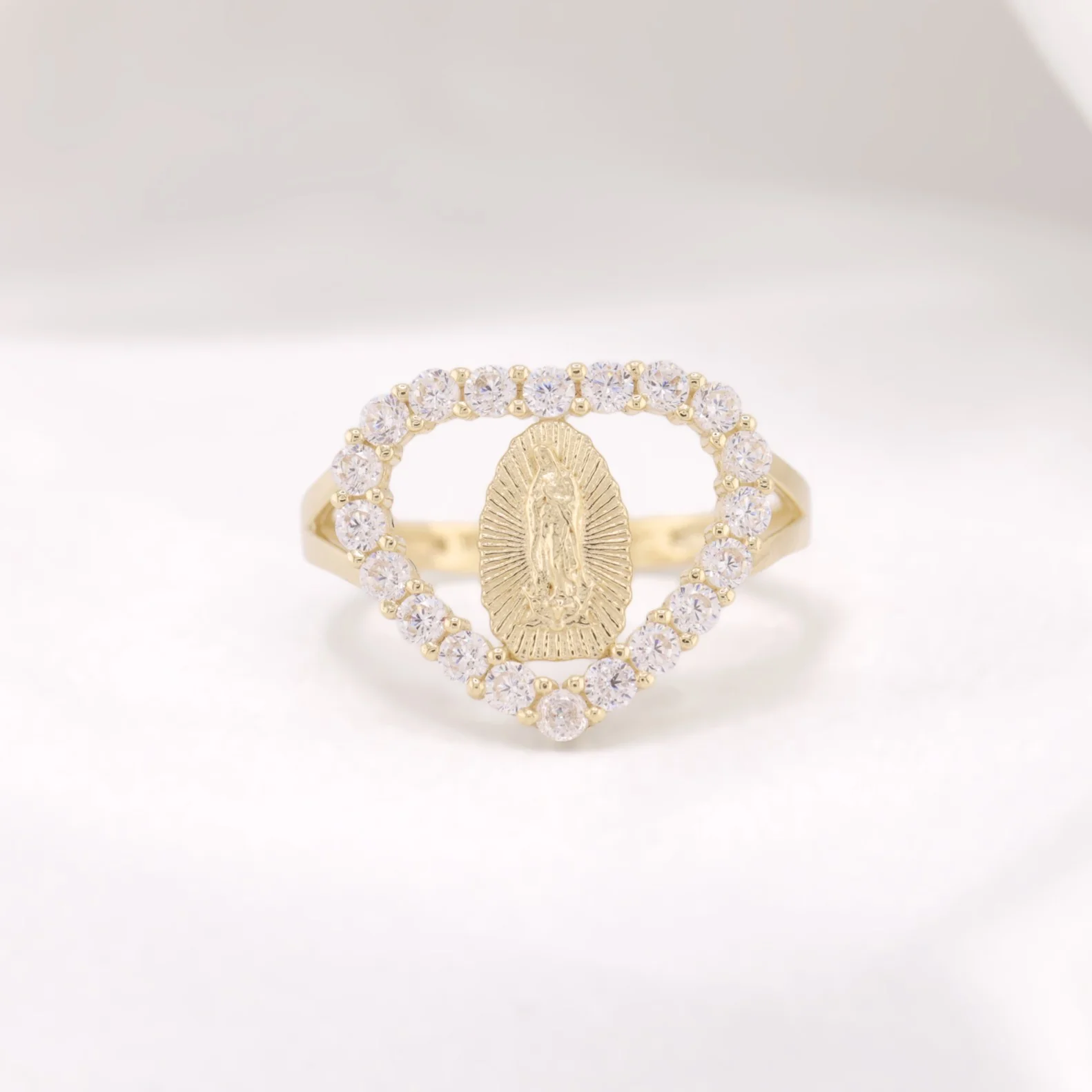 Iced Virgin Mary Heart Ring - 10k Gold