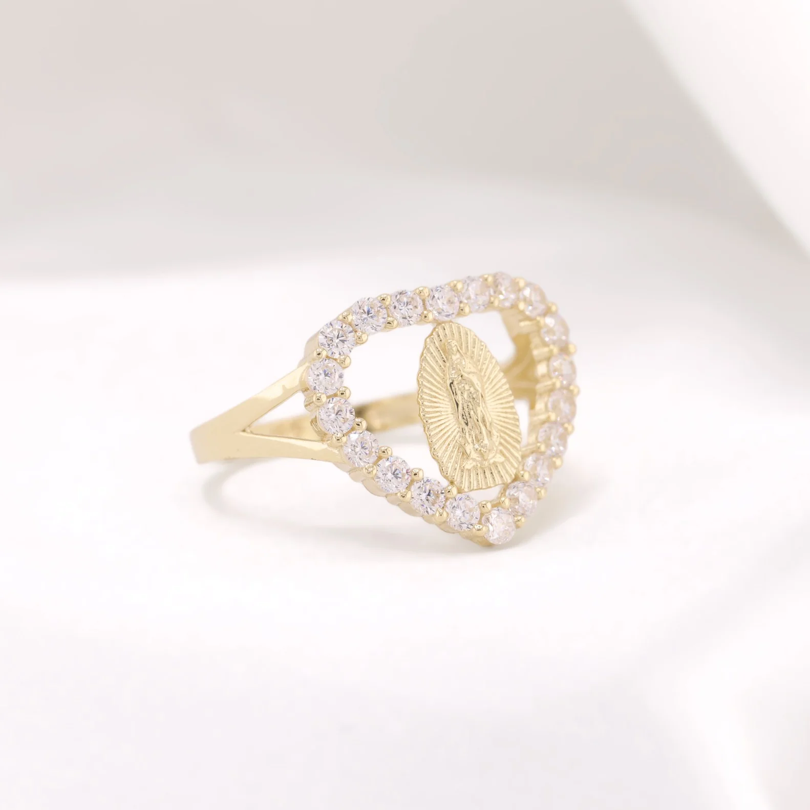 Iced Virgin Mary Heart Ring - 10k Gold - Image 2