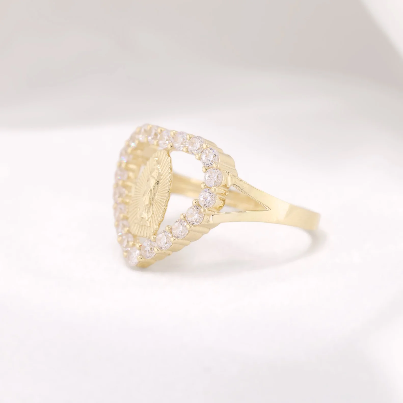Iced Virgin Mary Heart Ring - 10k Gold - Image 3