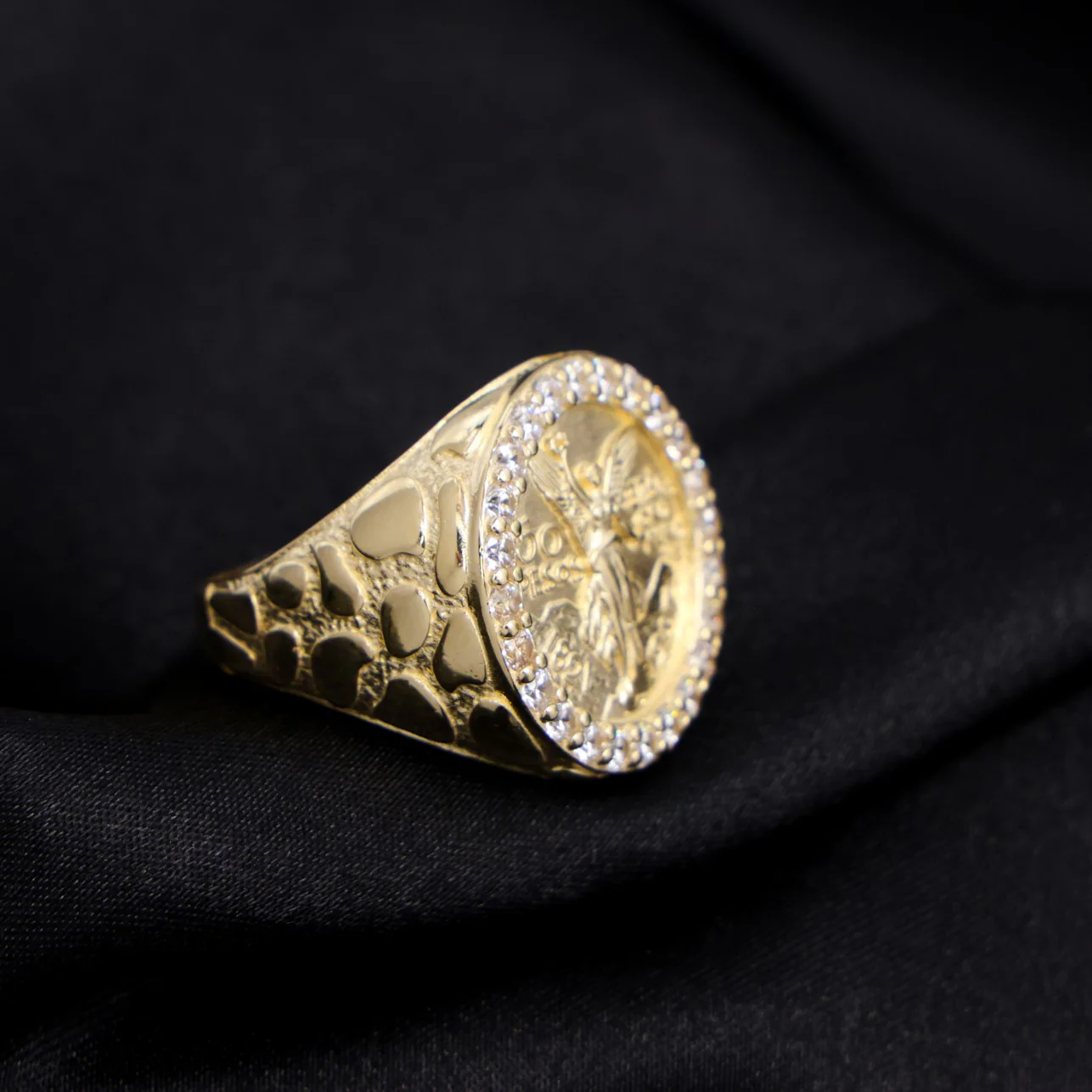 Large Round Centenario Nugget Ring - 14k Gold - Image 3