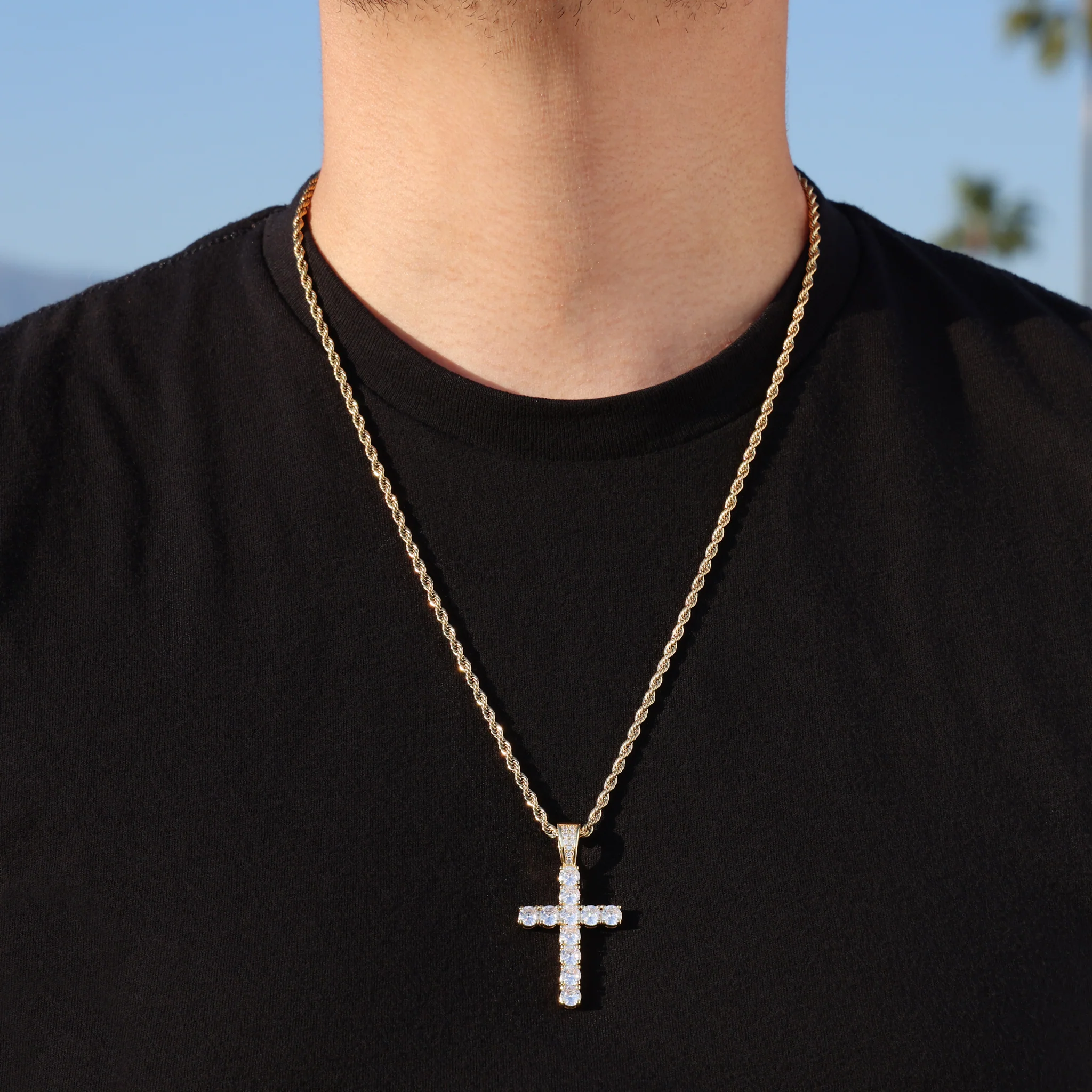 Large Diamond Cross Pendant - Gold - Image 2