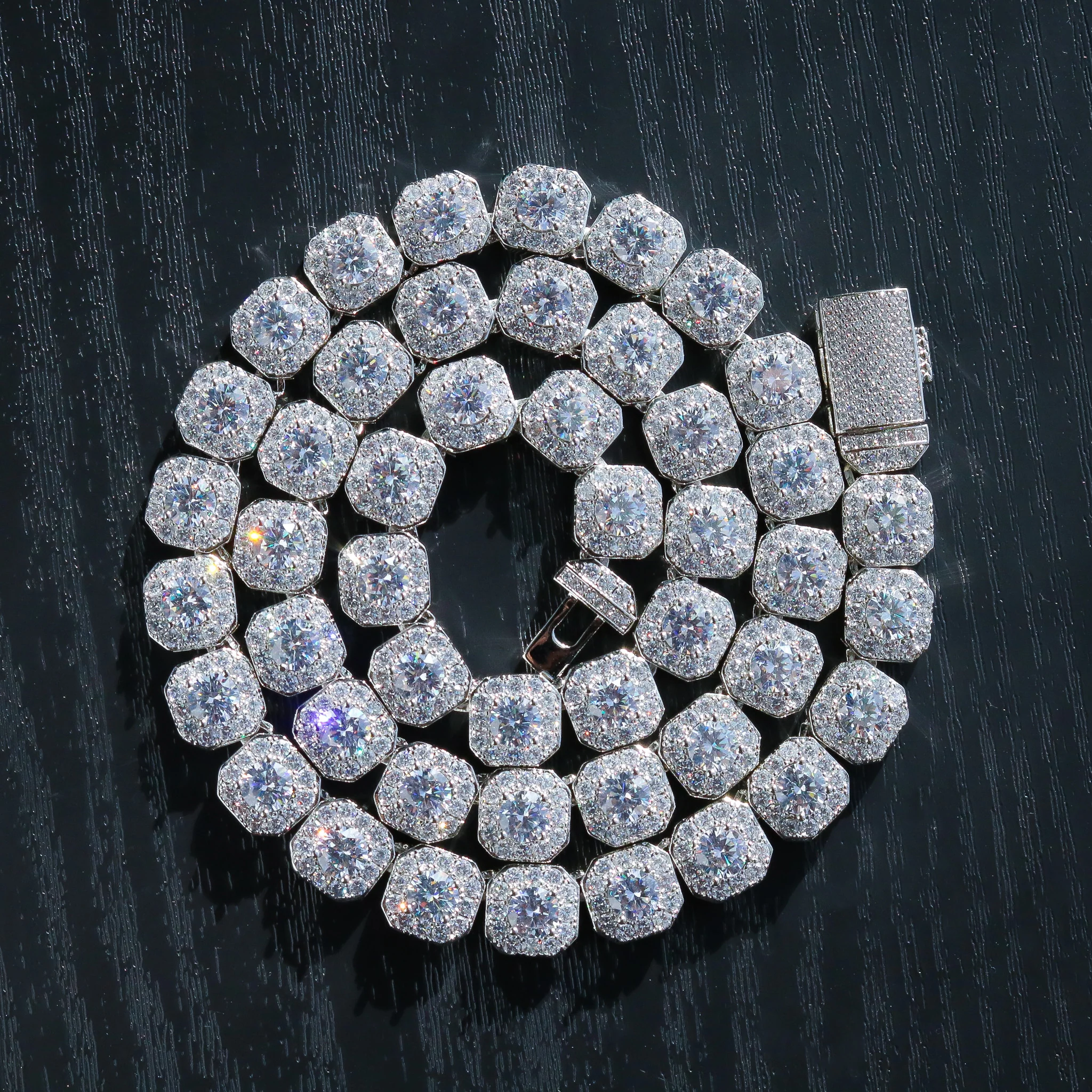 10mm Clustered Tennis Chain - White Gold - Image 3